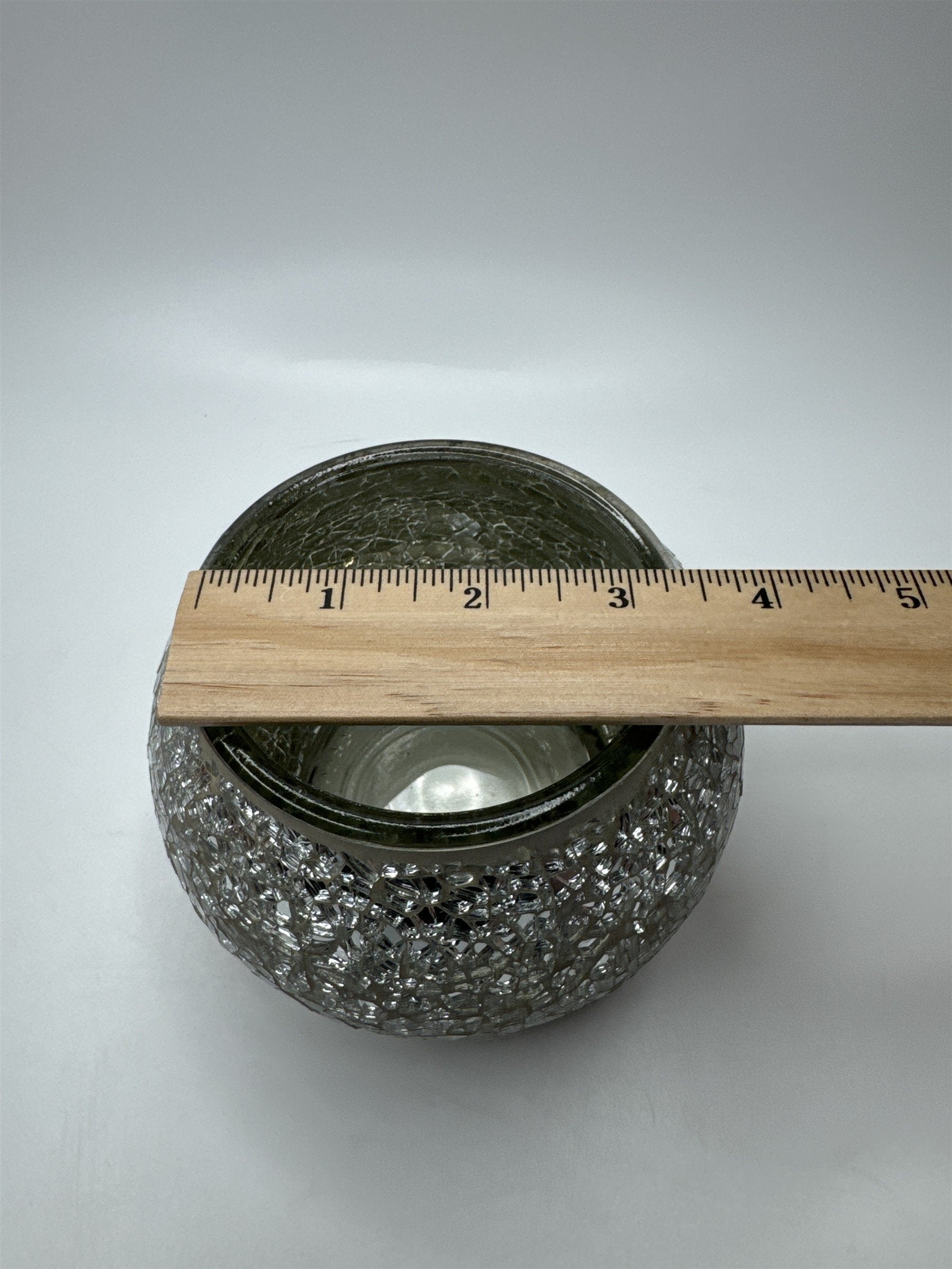 Glass Silver Mirrored Crackled Glass Candle Holder Home Decor 3.5" x 3.25"
