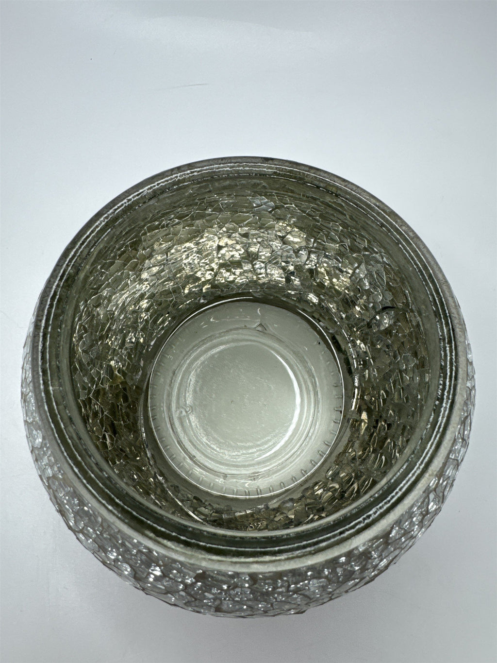 Glass Silver Mirrored Crackled Glass Candle Holder Home Decor 3.5" x 3.25"