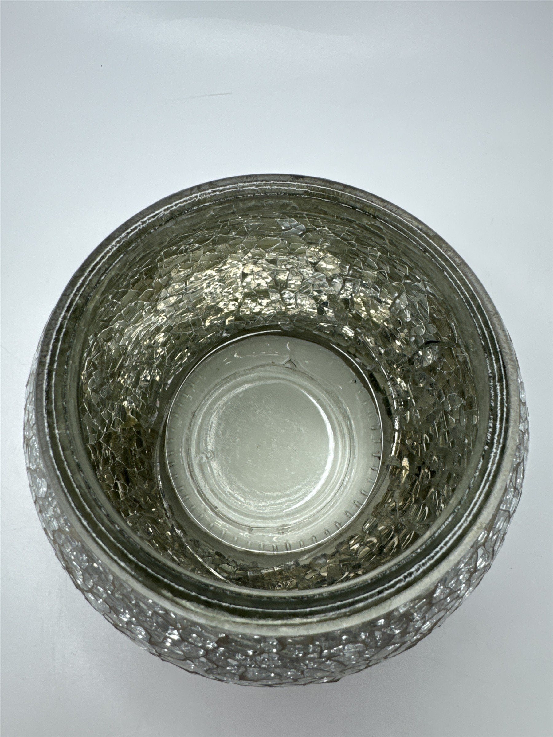 Glass Silver Mirrored Crackled Glass Candle Holder Home Decor 3.5" x 3.25"