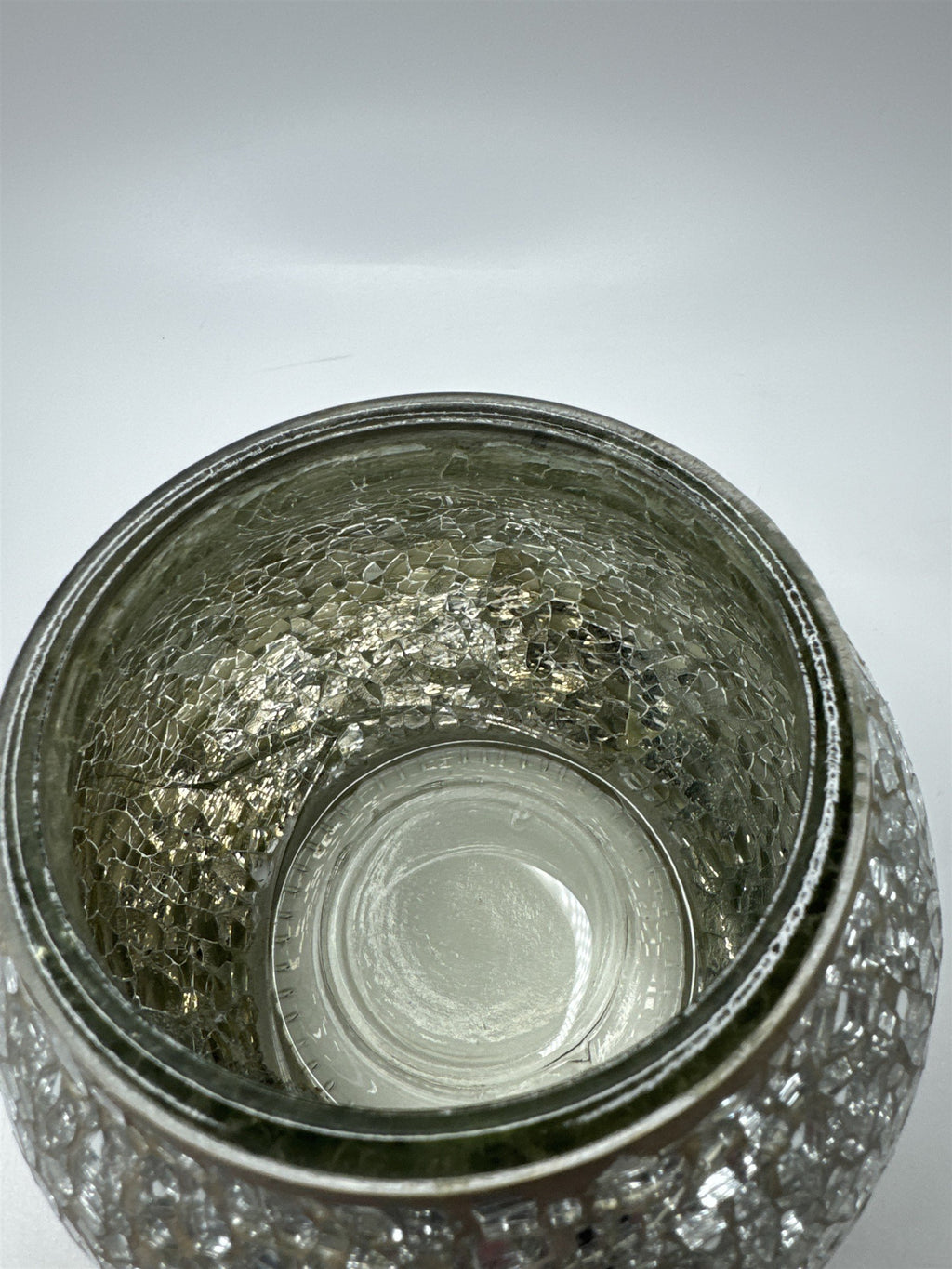 Glass Silver Mirrored Crackled Glass Candle Holder Home Decor 3.5" x 3.25"