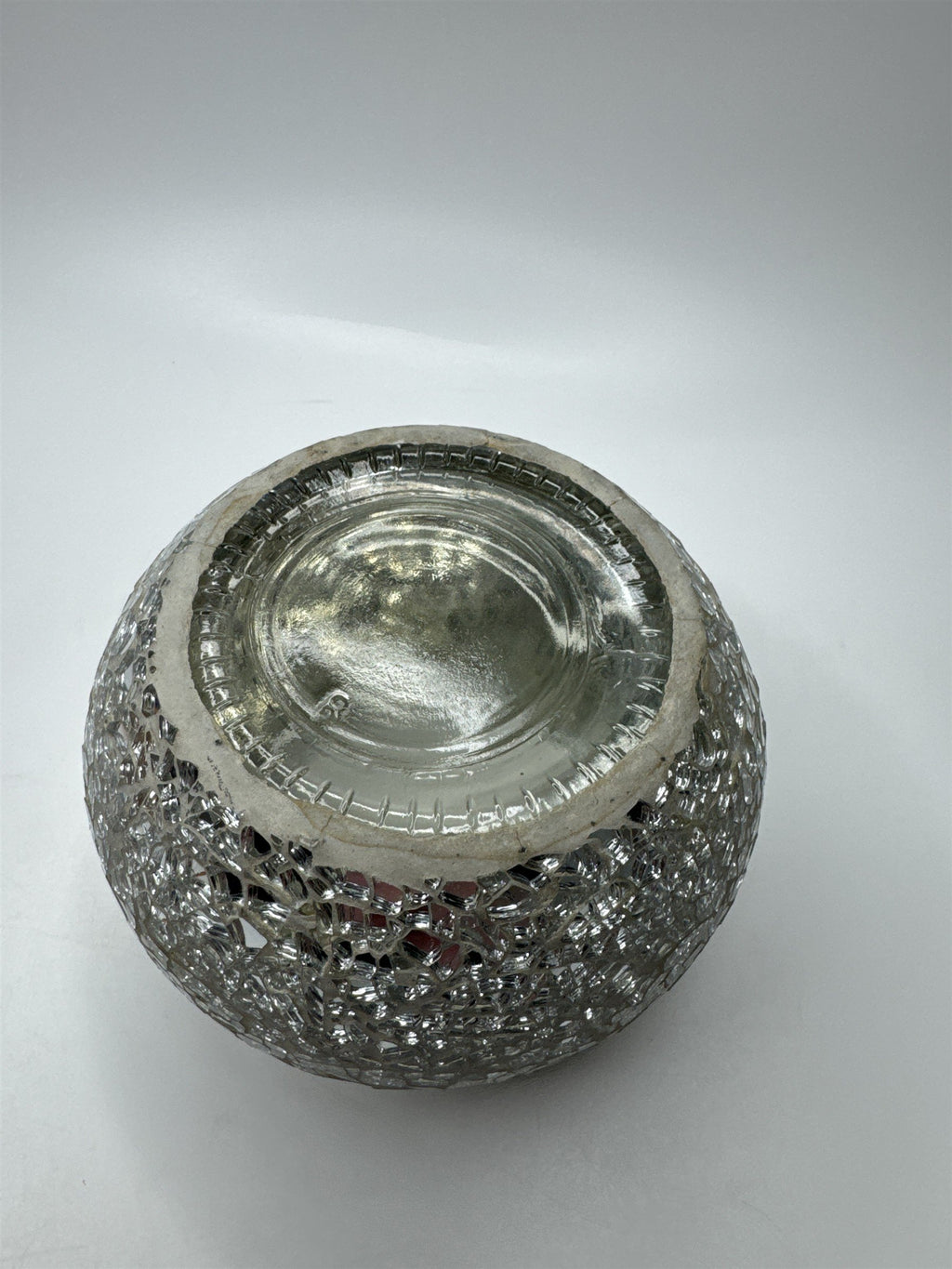 Glass Silver Mirrored Crackled Glass Candle Holder Home Decor 3.5" x 3.25"
