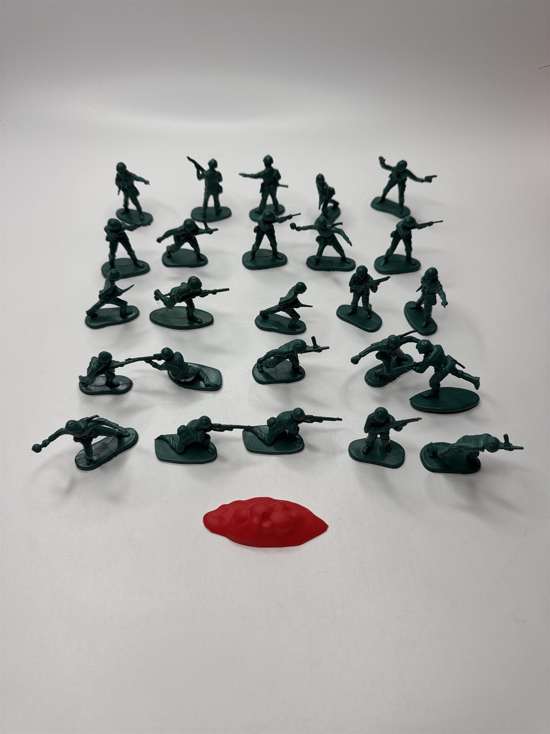Lot of 25 Vintage Green Plastic Kids Toy Army Men with Various Poses