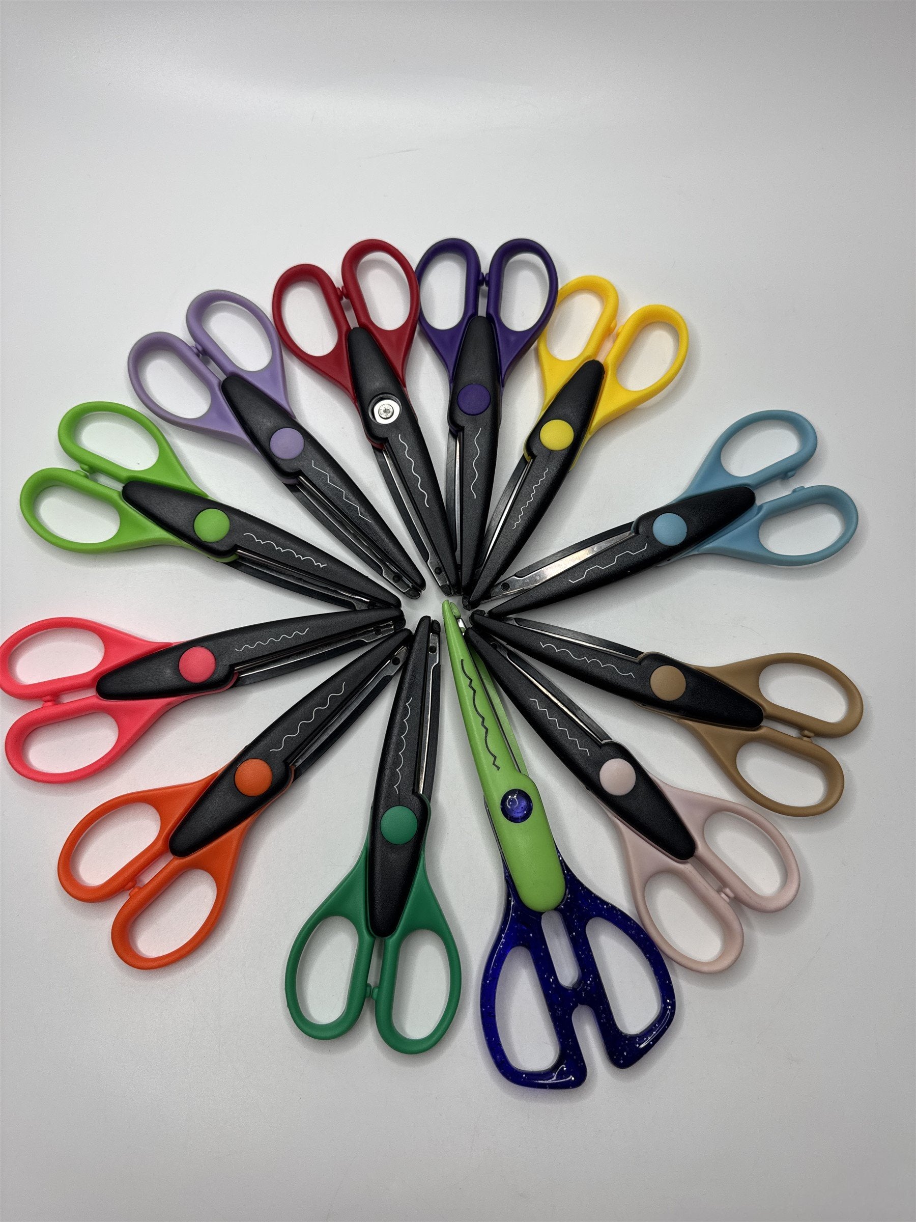 Lot of 12 Colorful Craft Edgers Craft Scissors with Metal Holder