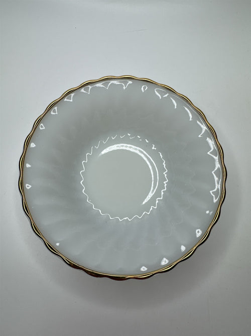 6 Vintage Anchor Hocking Milk Glass Swirl Gold Rim Dessert/Berry Bowls