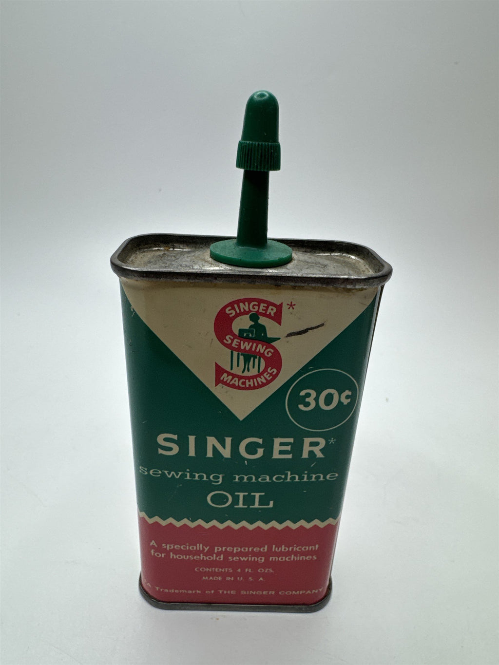 Vintage Singer Sewing Machine Oil 4 oz Tin Can with Small amount of Contents