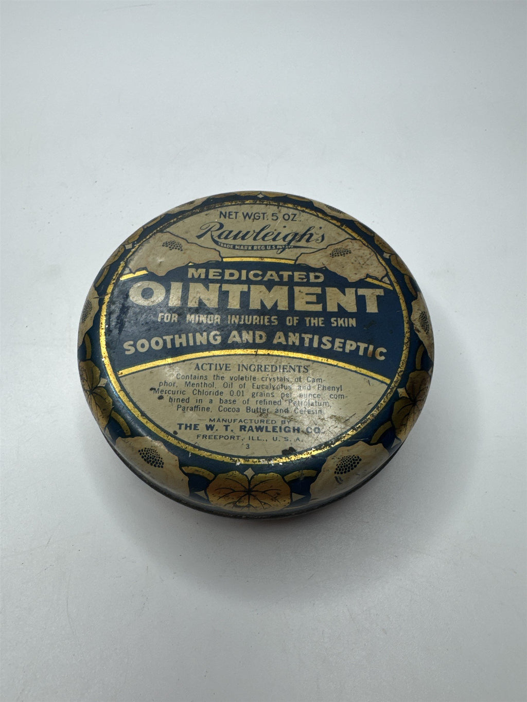 Vintage 5 Ounce Rawleigh's Medicated Ointment Tin Container