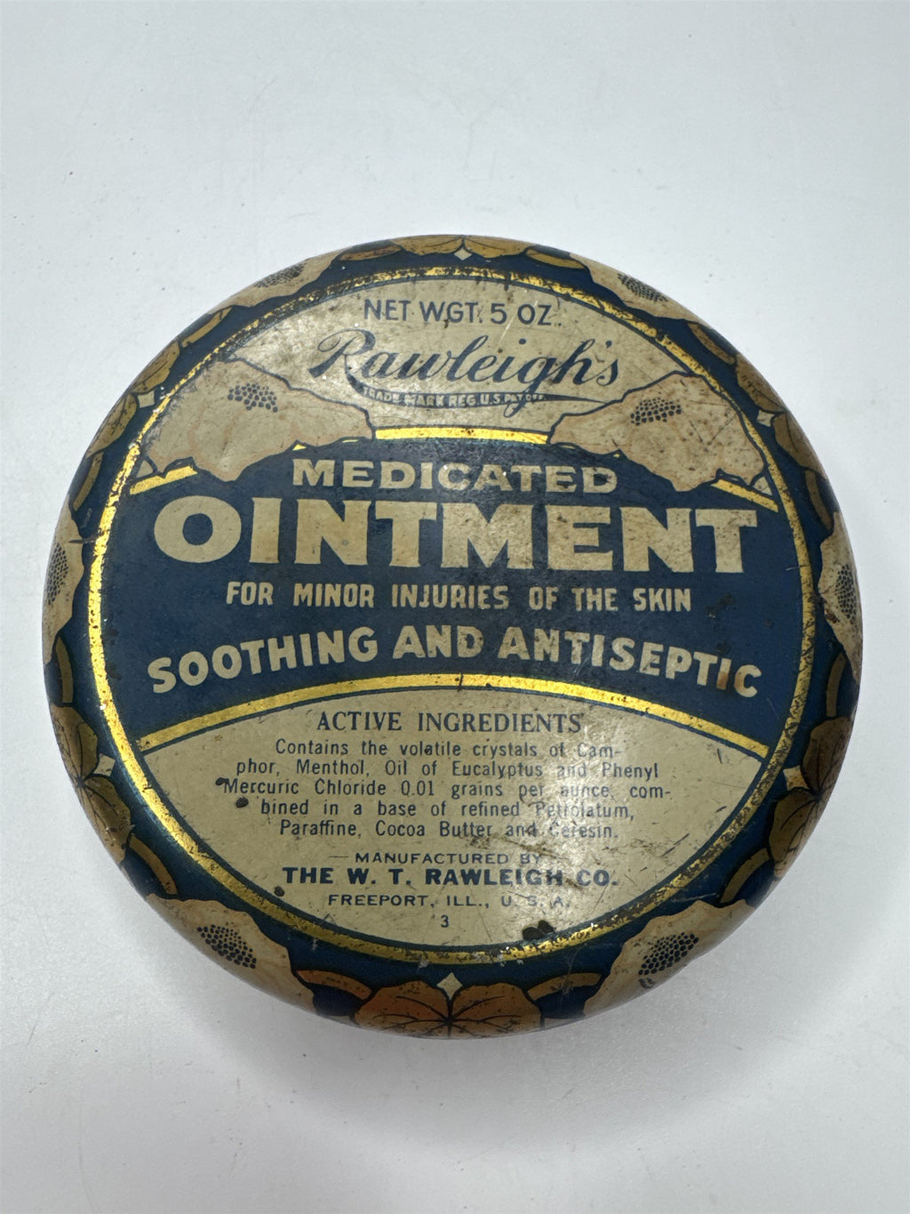 Vintage 5 Ounce Rawleigh's Medicated Ointment Tin Container