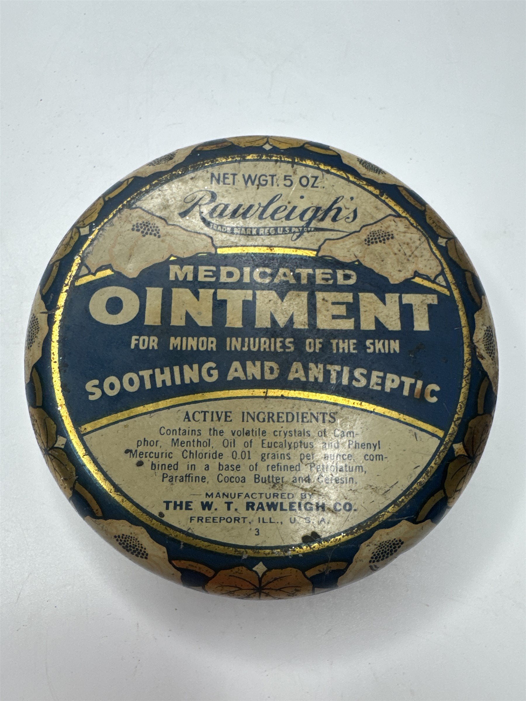 Vintage 5 Ounce Rawleigh's Medicated Ointment Tin Container