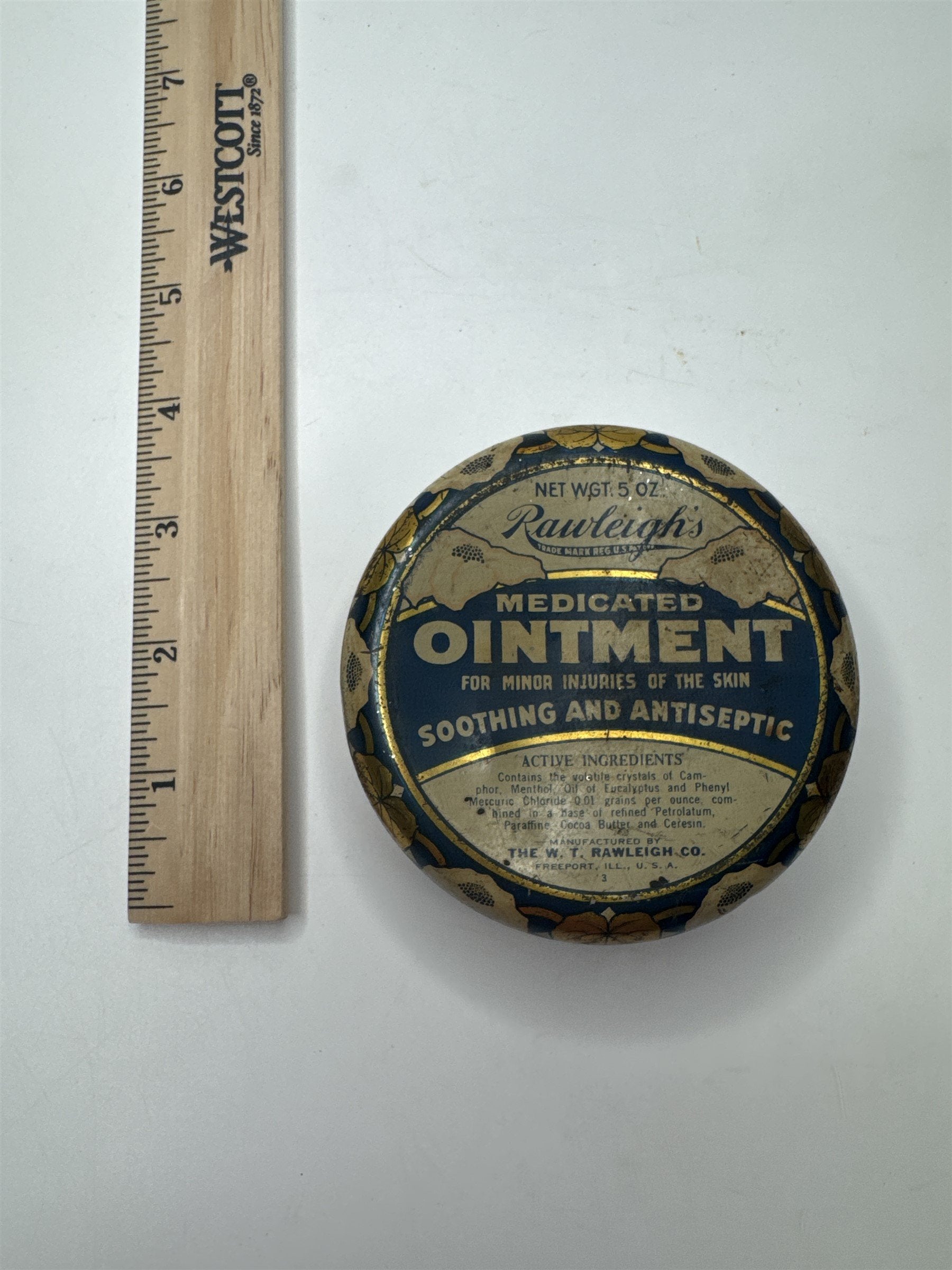 Vintage 5 Ounce Rawleigh's Medicated Ointment Tin Container