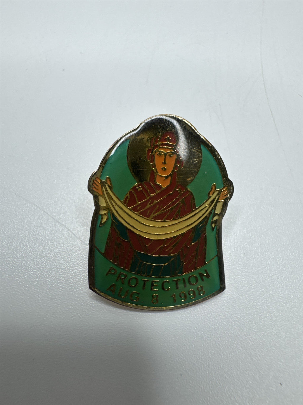 Vintage Protection Aug 8 1998 Pin of Lady with White Cloth