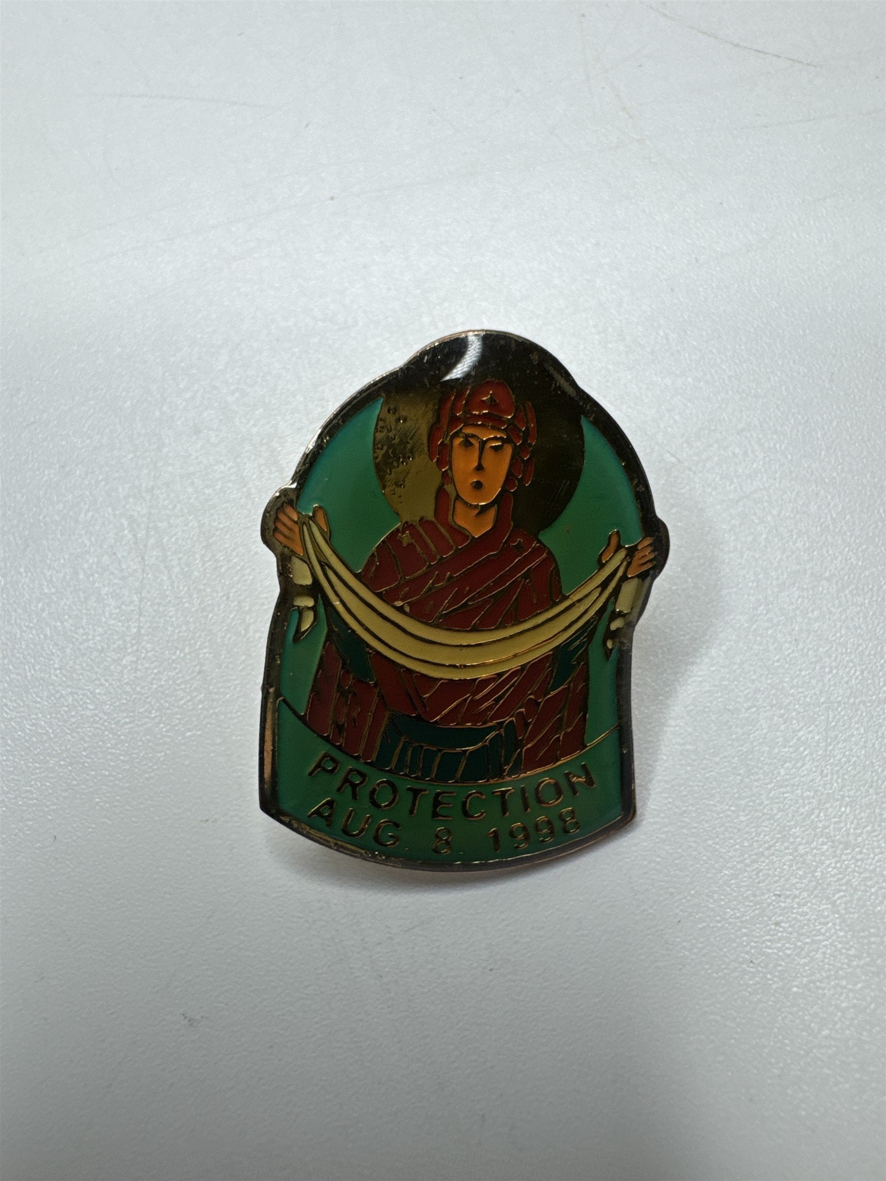 Vintage Protection Aug 8 1998 Pin of Lady with White Cloth