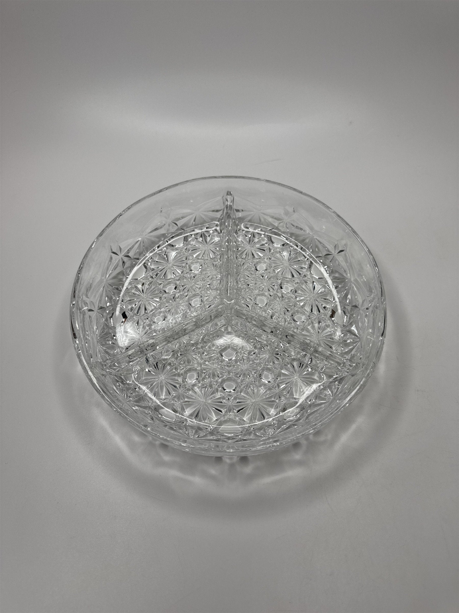 Vintage Clear Glass Divided Dish Daisy and Button Pattern Depression Glass Dish