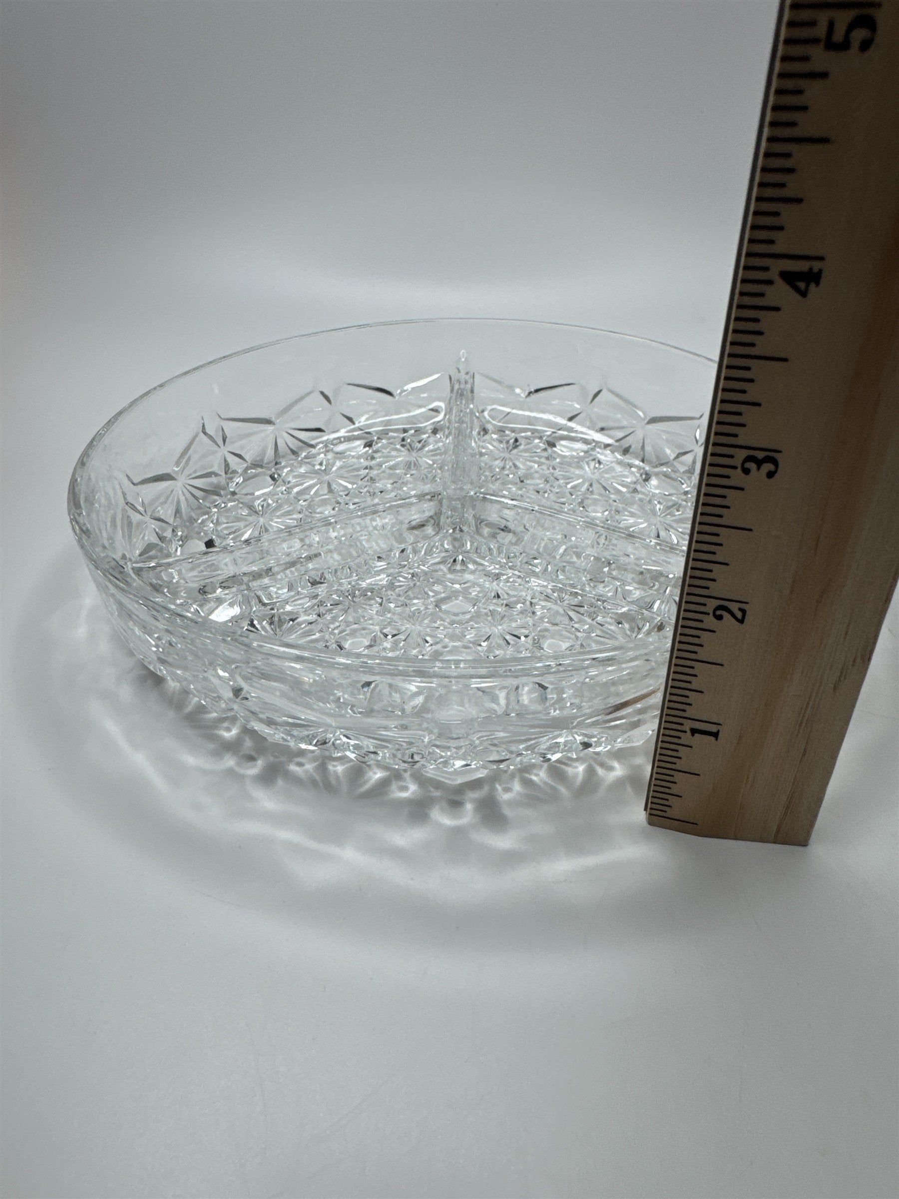 Vintage Clear Glass Divided Dish Daisy and Button Pattern Depression Glass Dish