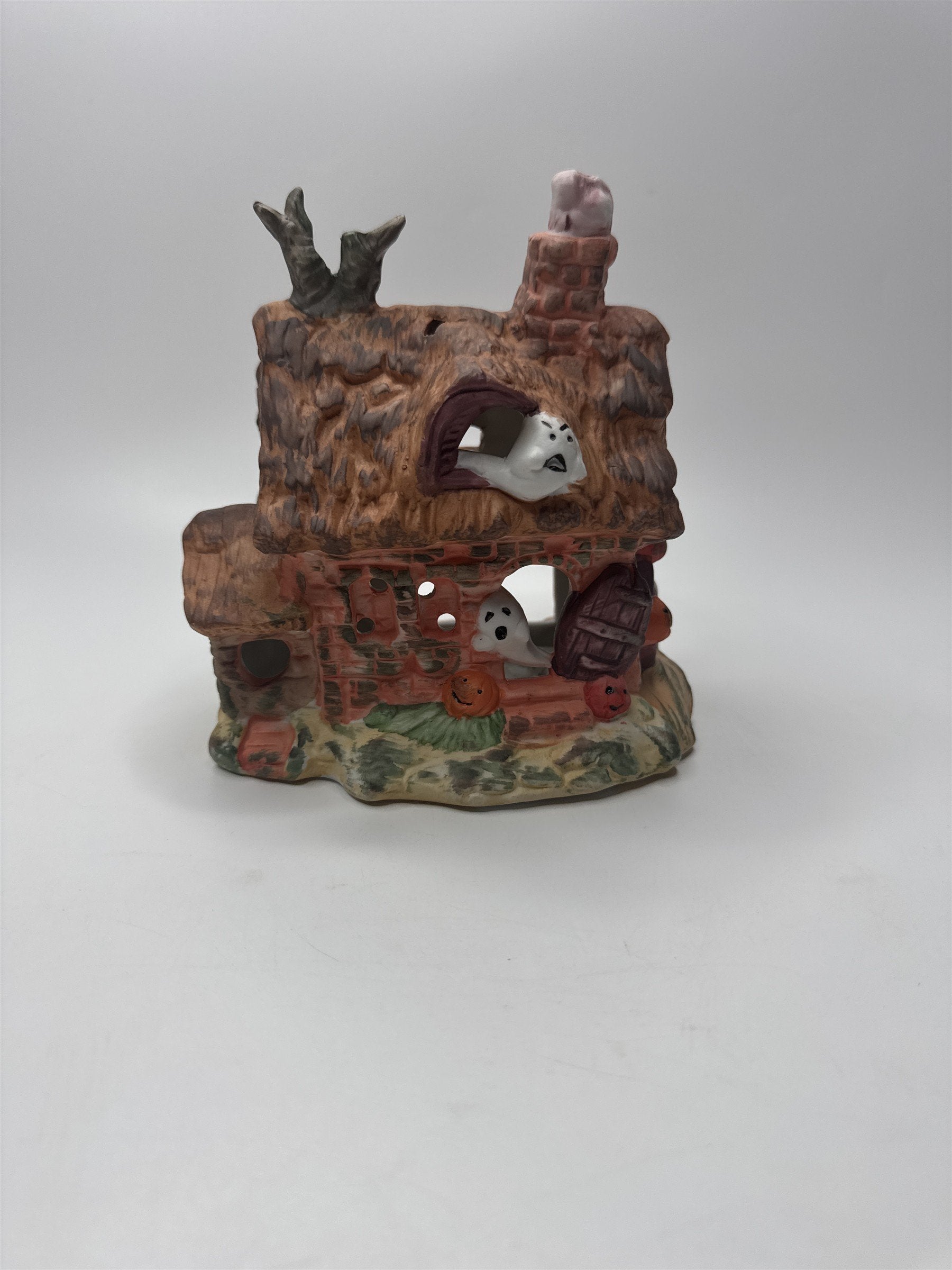 Vintage Porcelain Haunted House Spooky Jack-O-Lantern Witch's Village House