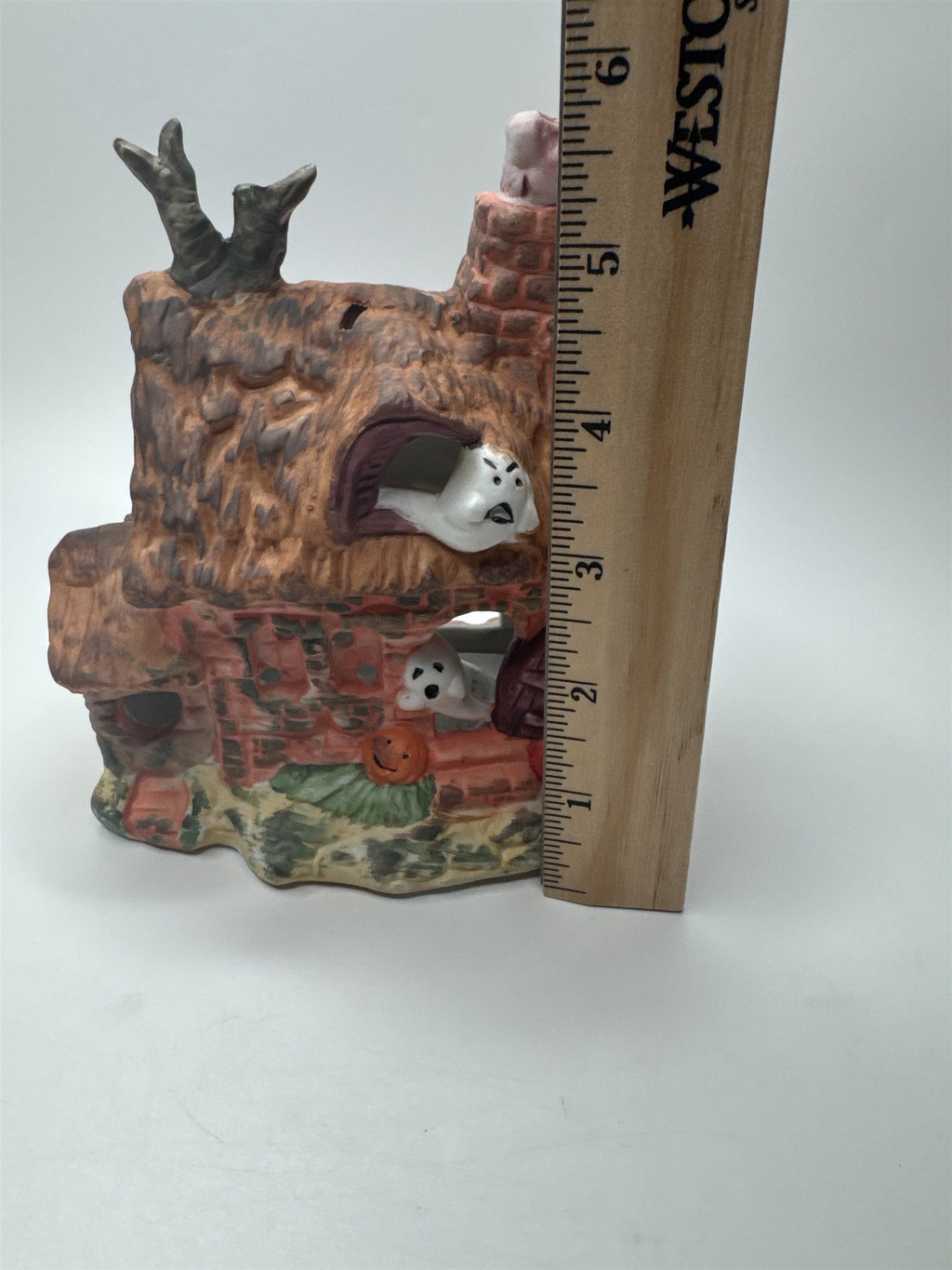 Vintage Porcelain Haunted House Spooky Jack-O-Lantern Witch's Village House