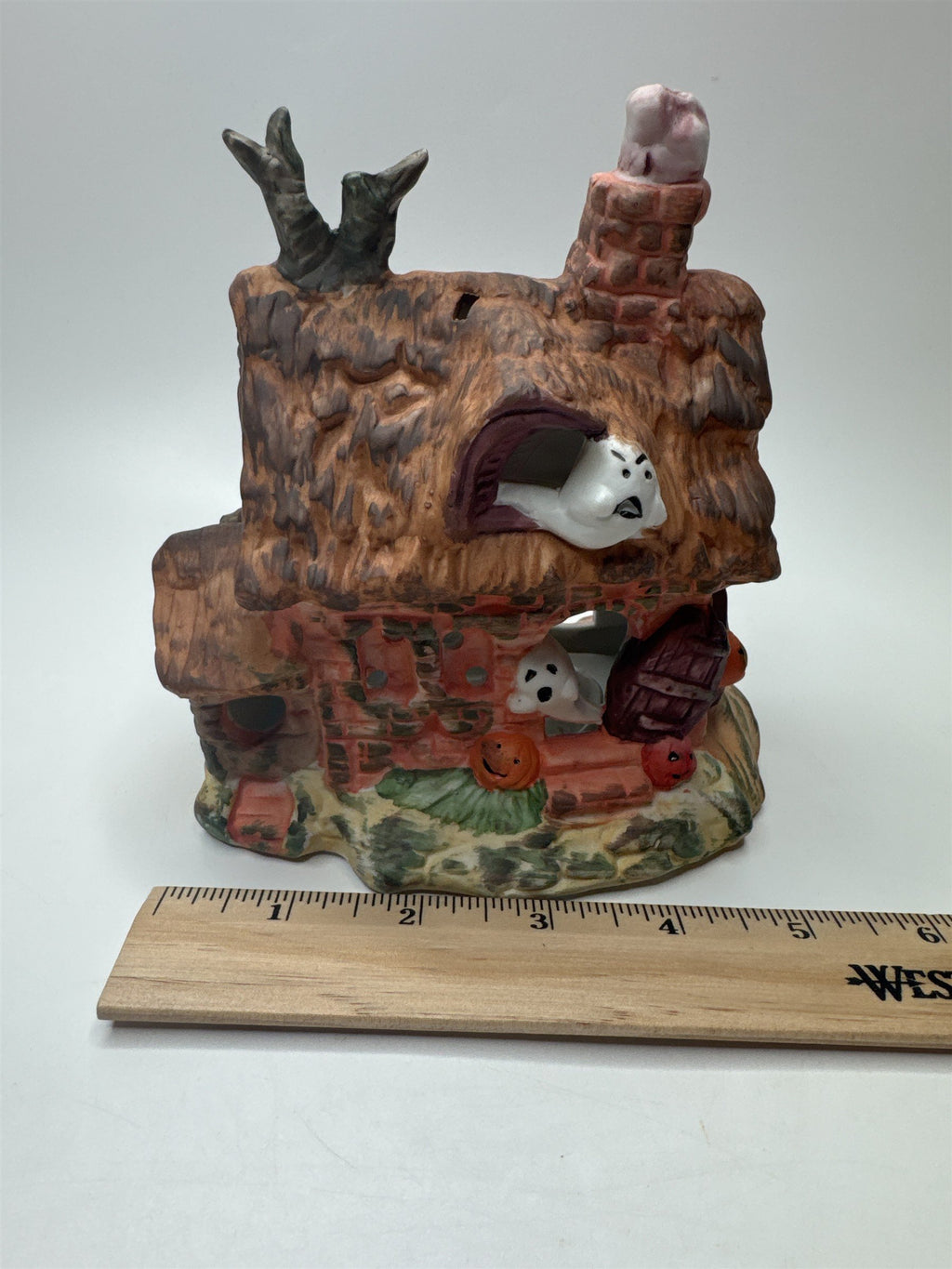 Vintage Porcelain Haunted House Spooky Jack-O-Lantern Witch's Village House