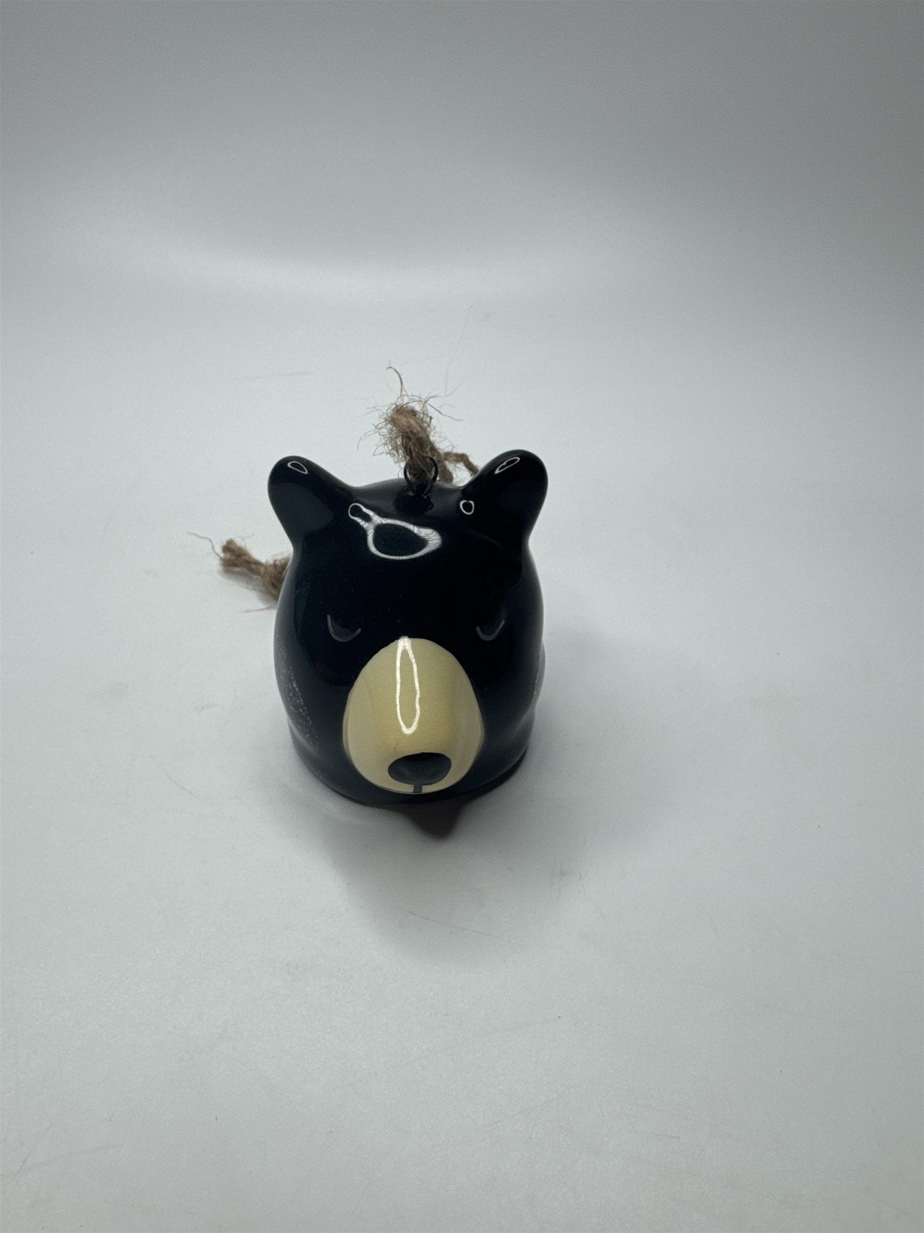 Vintage Hand Painted Black Bear Hanging Ornament with Twine String Rustic Decor