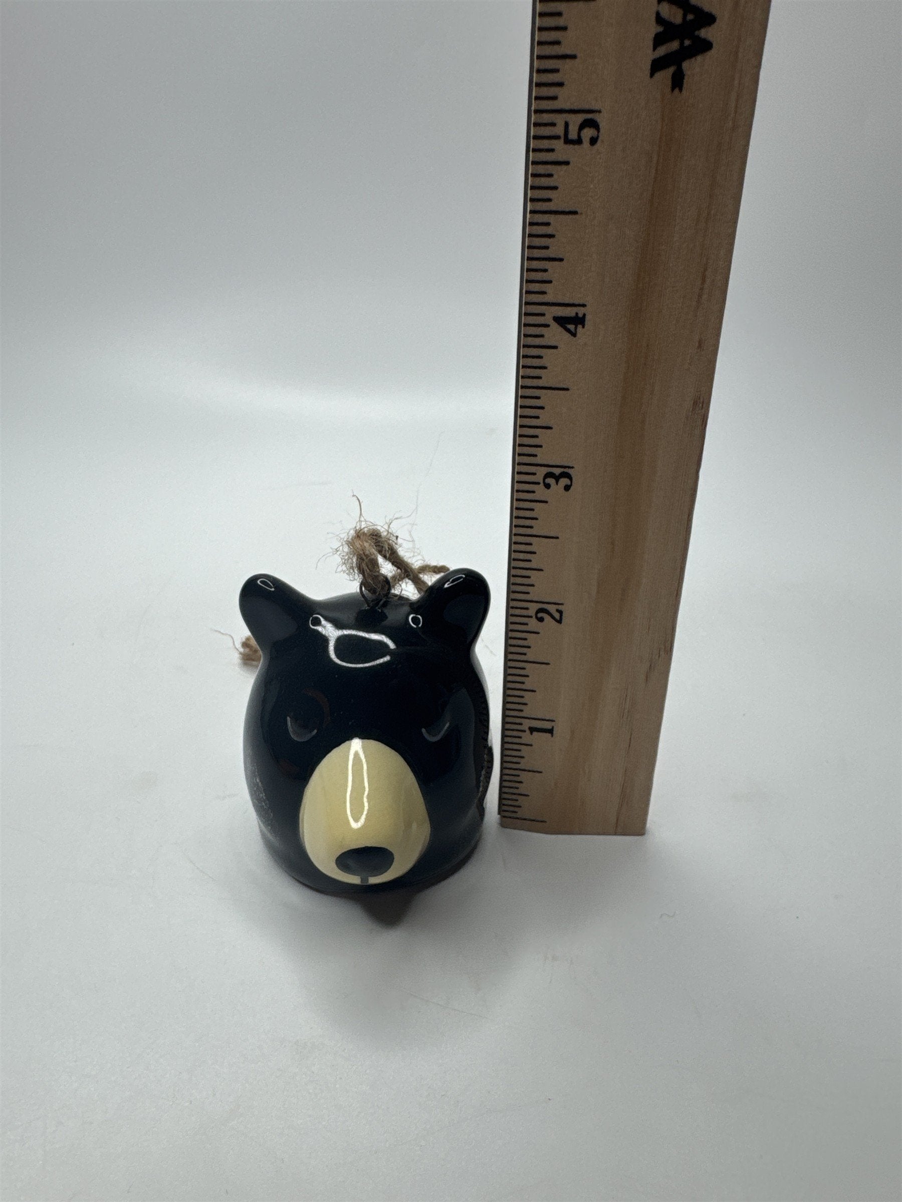 Vintage Hand Painted Black Bear Hanging Ornament with Twine String Rustic Decor