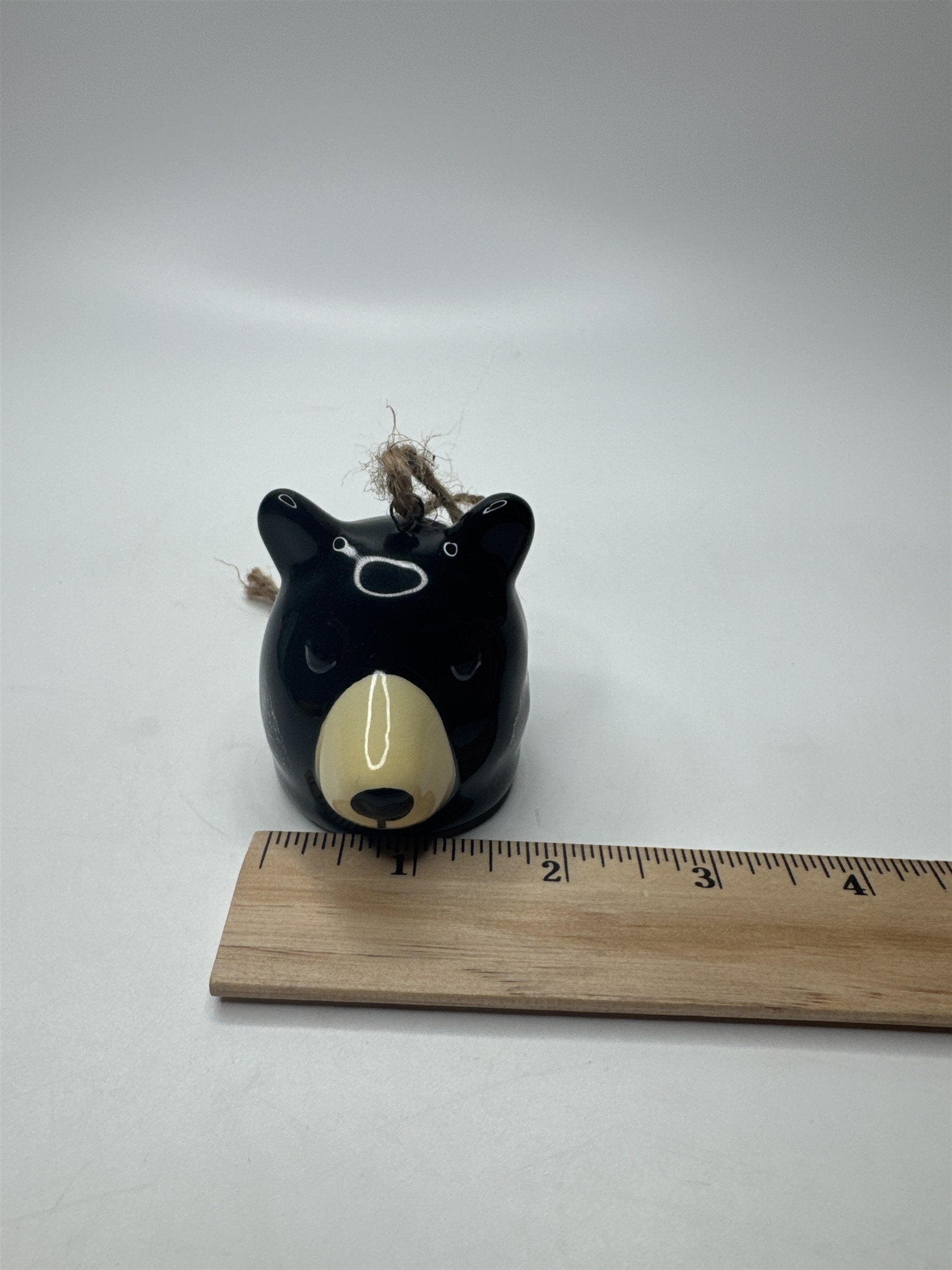 Vintage Hand Painted Black Bear Hanging Ornament with Twine String Rustic Decor