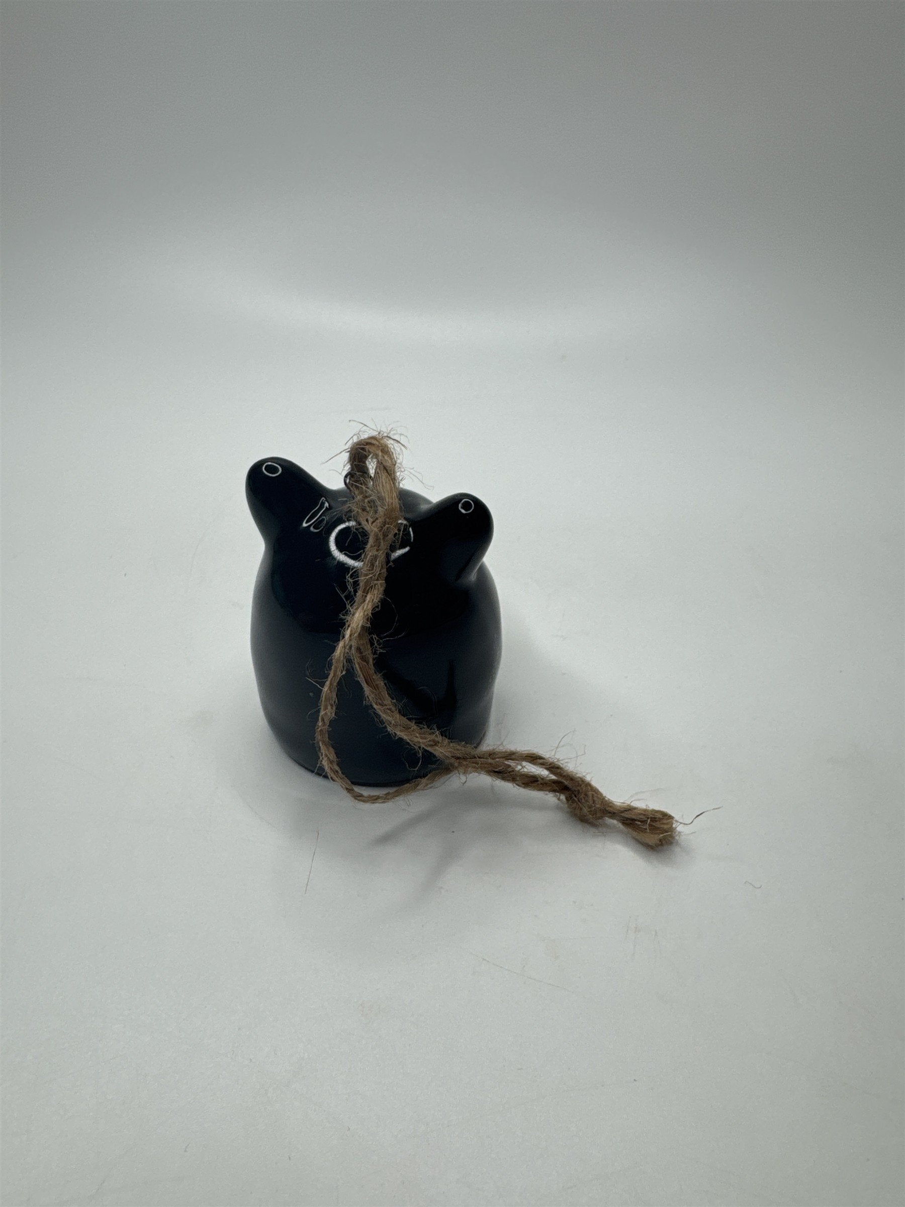Vintage Hand Painted Black Bear Hanging Ornament with Twine String Rustic Decor