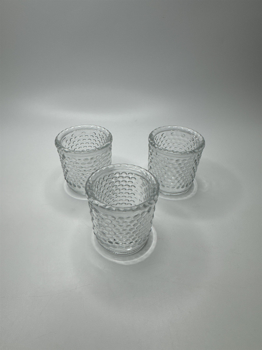 Set of 3 Vintage Clear Hobnail Bubble Votive Candle Toothpick Holders Knob Tea