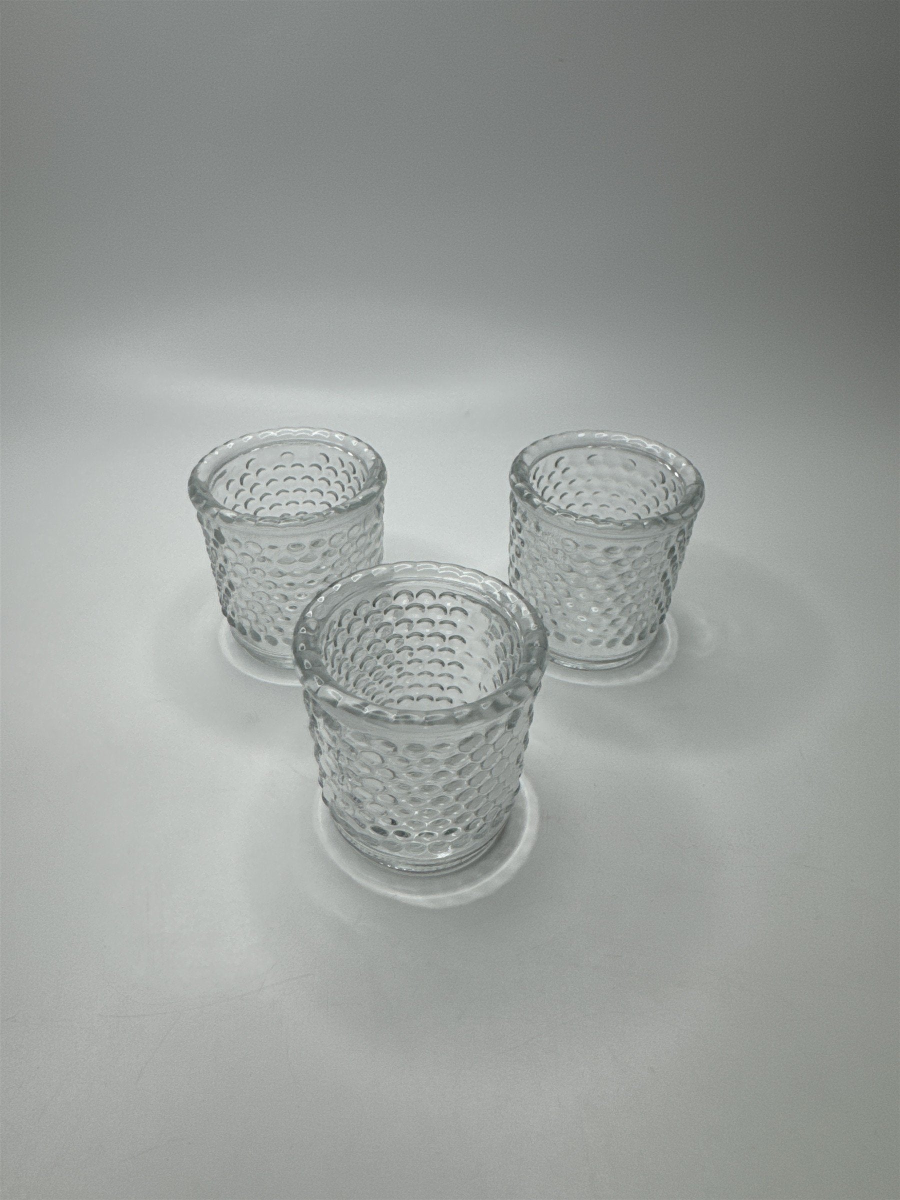 Set of 3 Vintage Clear Hobnail Bubble Votive Candle Toothpick Holders Knob Tea