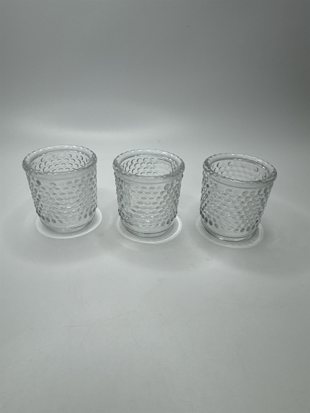 Set of 3 Vintage Clear Hobnail Bubble Votive Candle Toothpick Holders Knob Tea