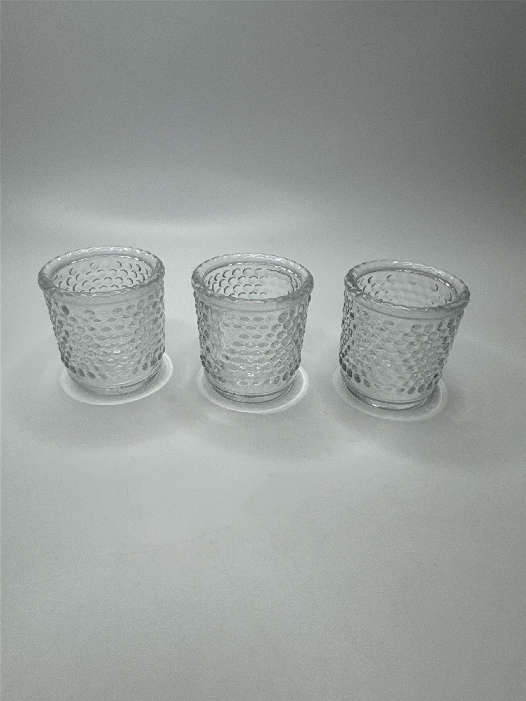 Set of 3 Vintage Clear Hobnail Bubble Votive Candle Toothpick Holders Knob Tea