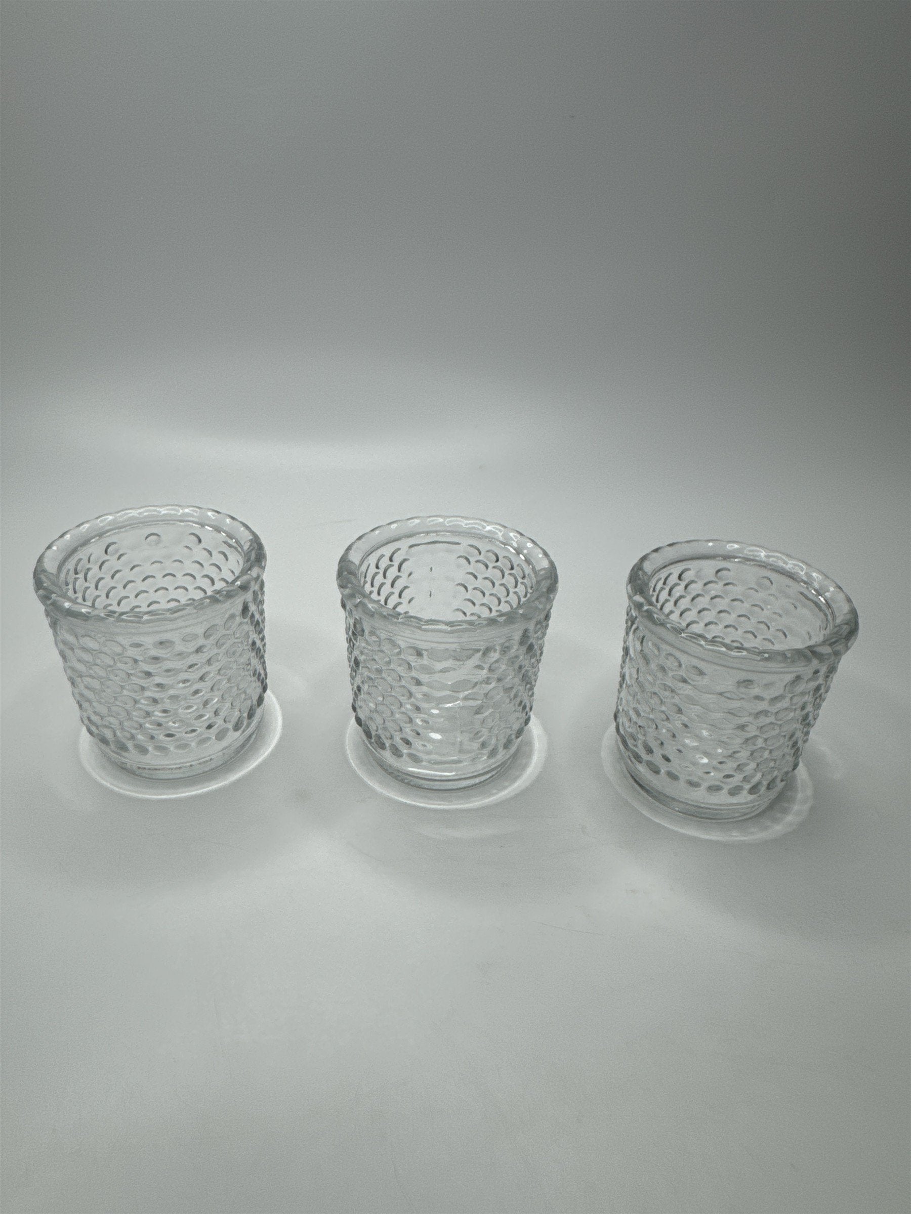 Set of 3 Vintage Clear Hobnail Bubble Votive Candle Toothpick Holders Knob Tea