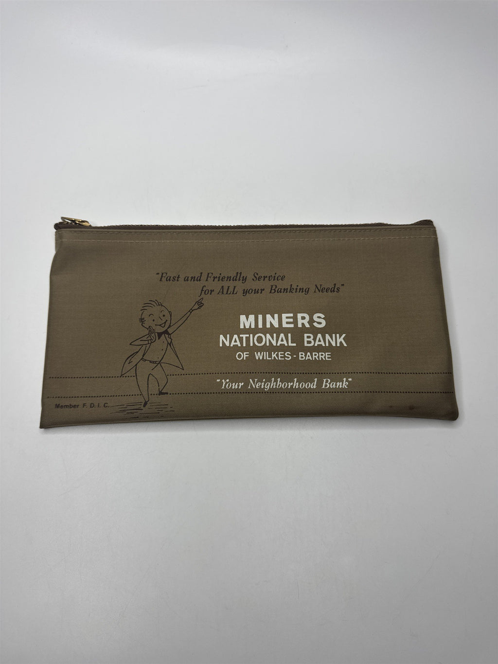 Vintage Miners National Bank Wilkes-Barre Zipper Money Bag Banking Deposit Bag