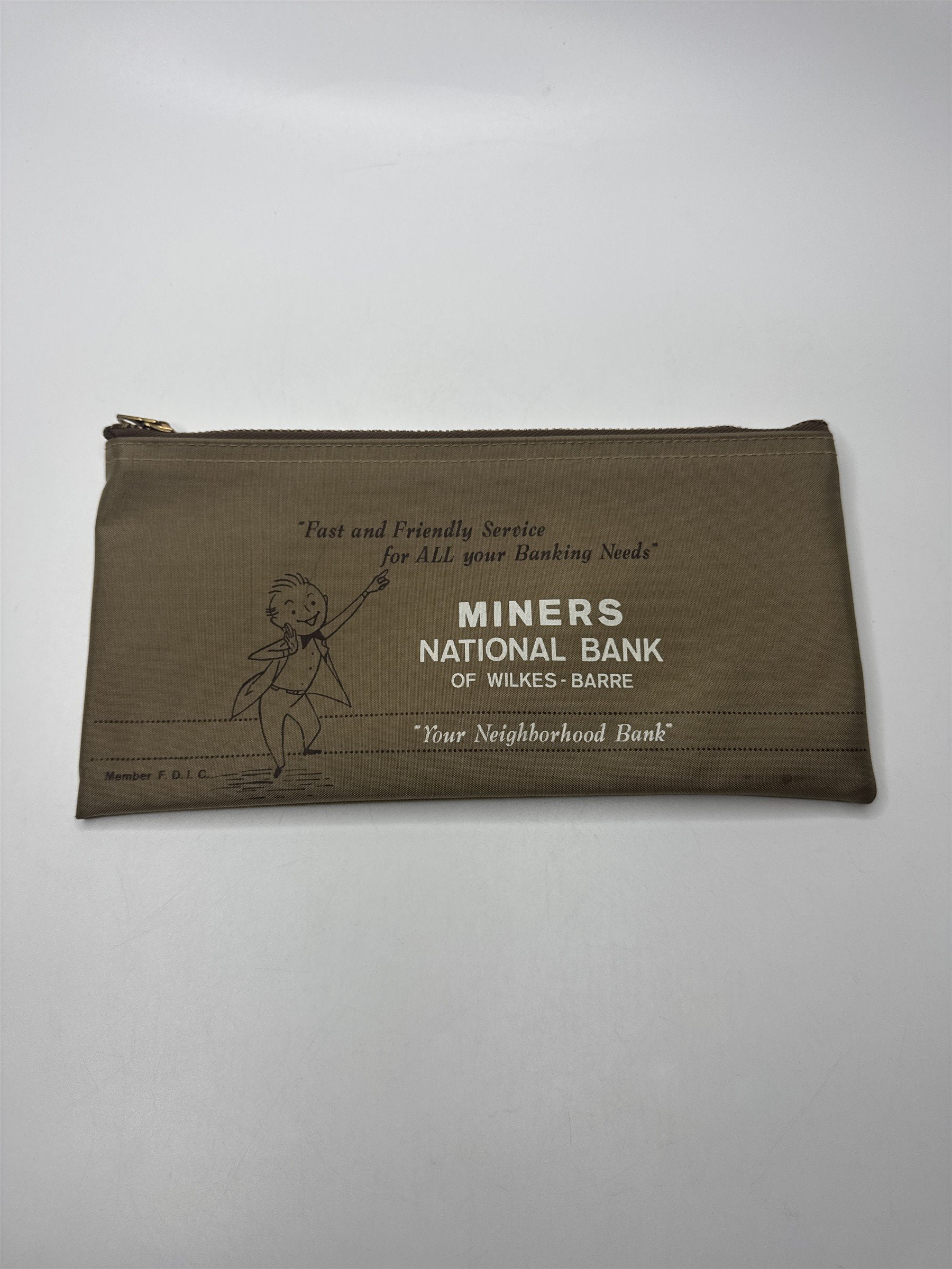 Vintage Miners National Bank Wilkes-Barre Zipper Money Bag Banking Deposit Bag