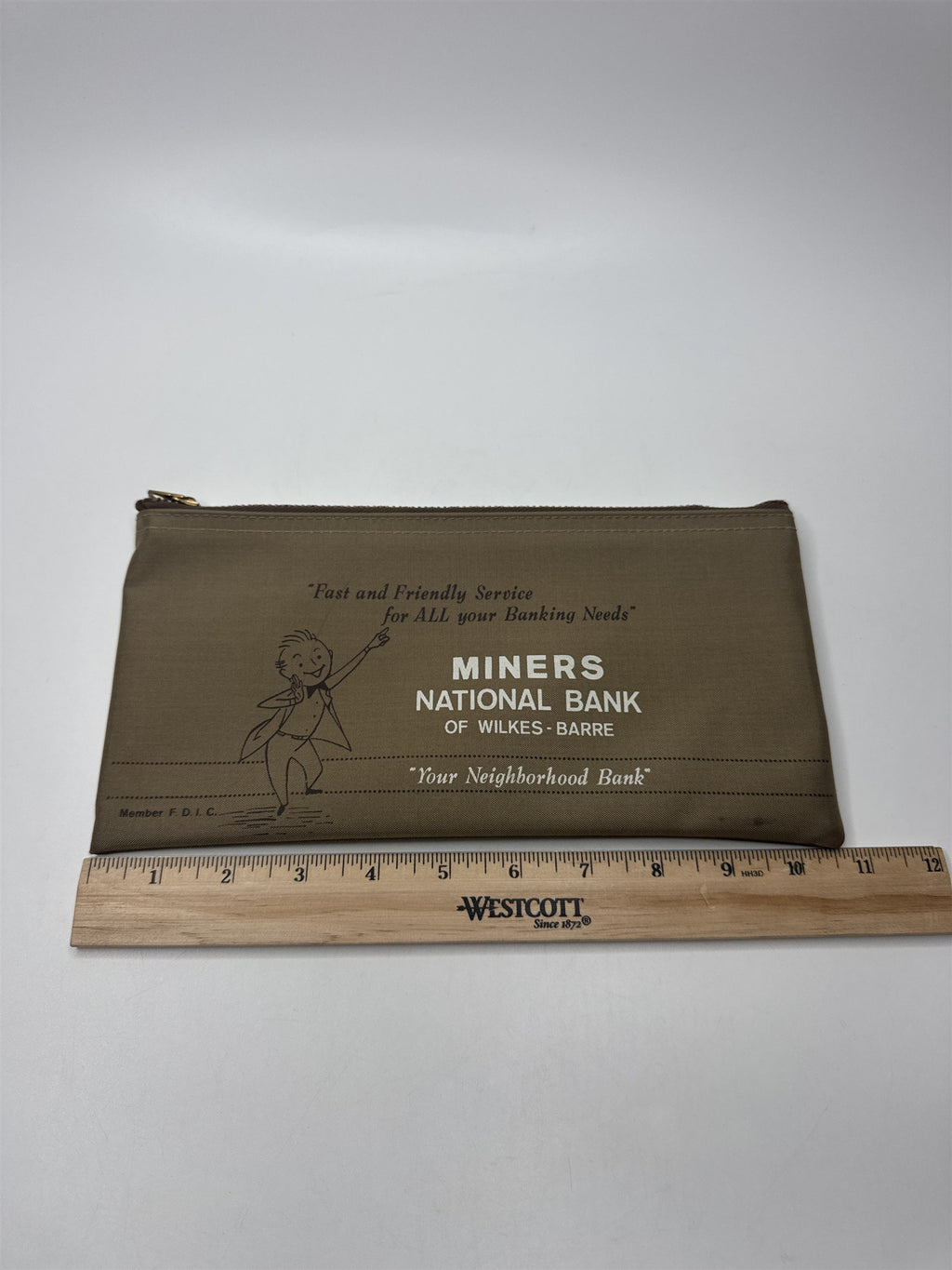 Vintage Miners National Bank Wilkes-Barre Zipper Money Bag Banking Deposit Bag
