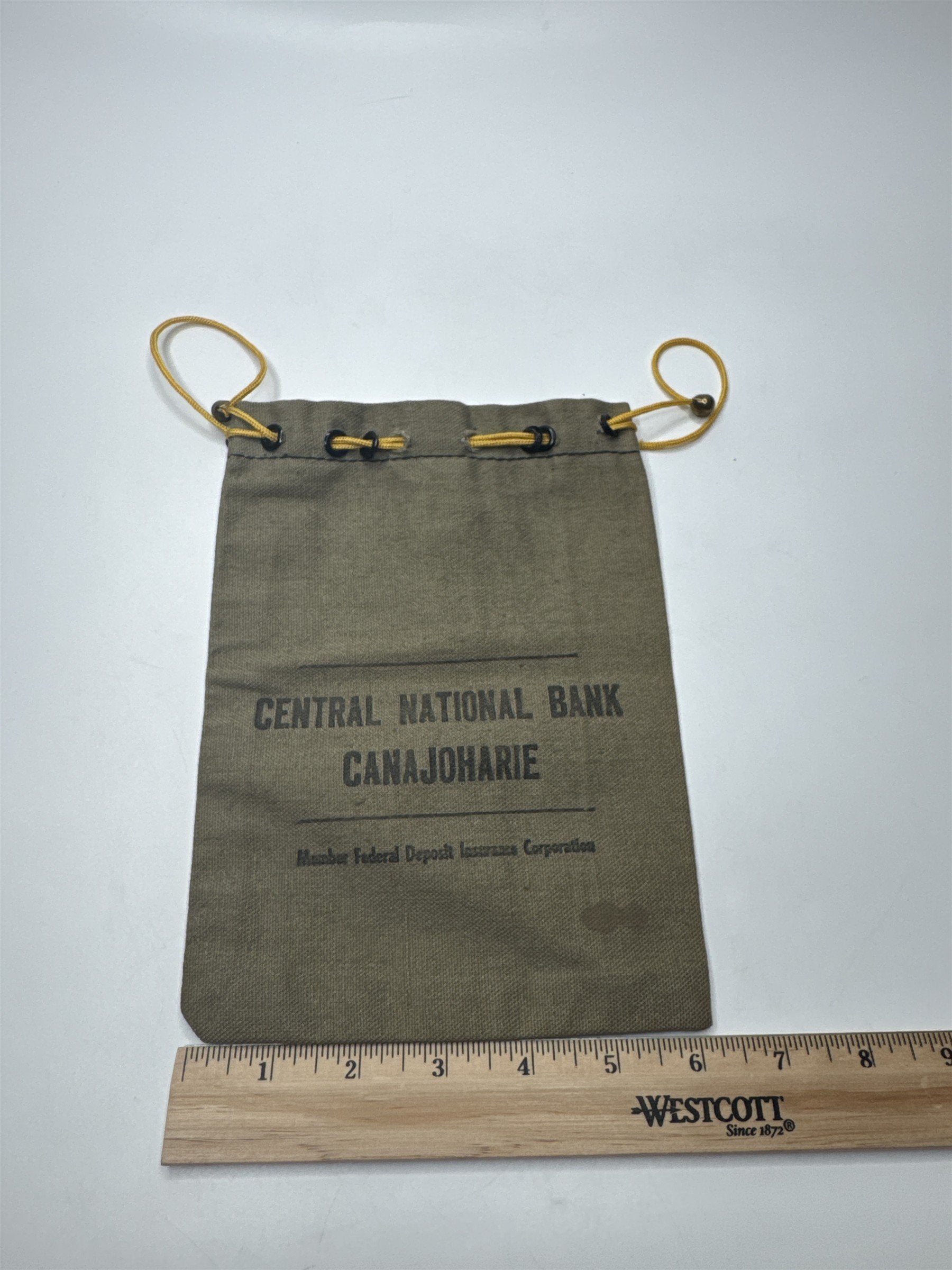 Vintage Central National Bank Canajoharie Deposit Money Coin Drawstring Bank Bag