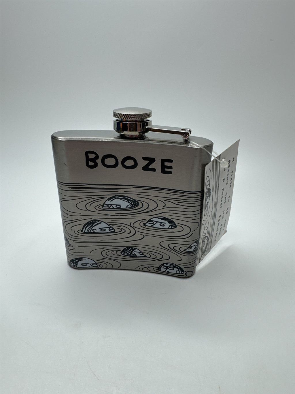 David Shrigley Booze Hip Flask Allover Pond Print Metal Flask Third Drawer Down
