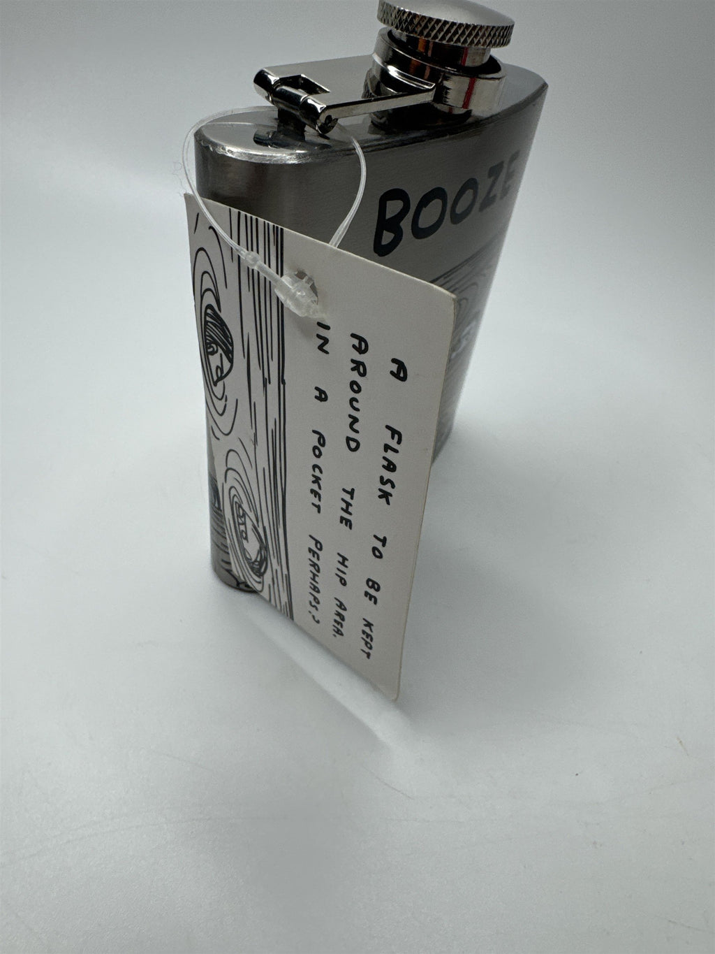David Shrigley Booze Hip Flask Allover Pond Print Metal Flask Third Drawer Down