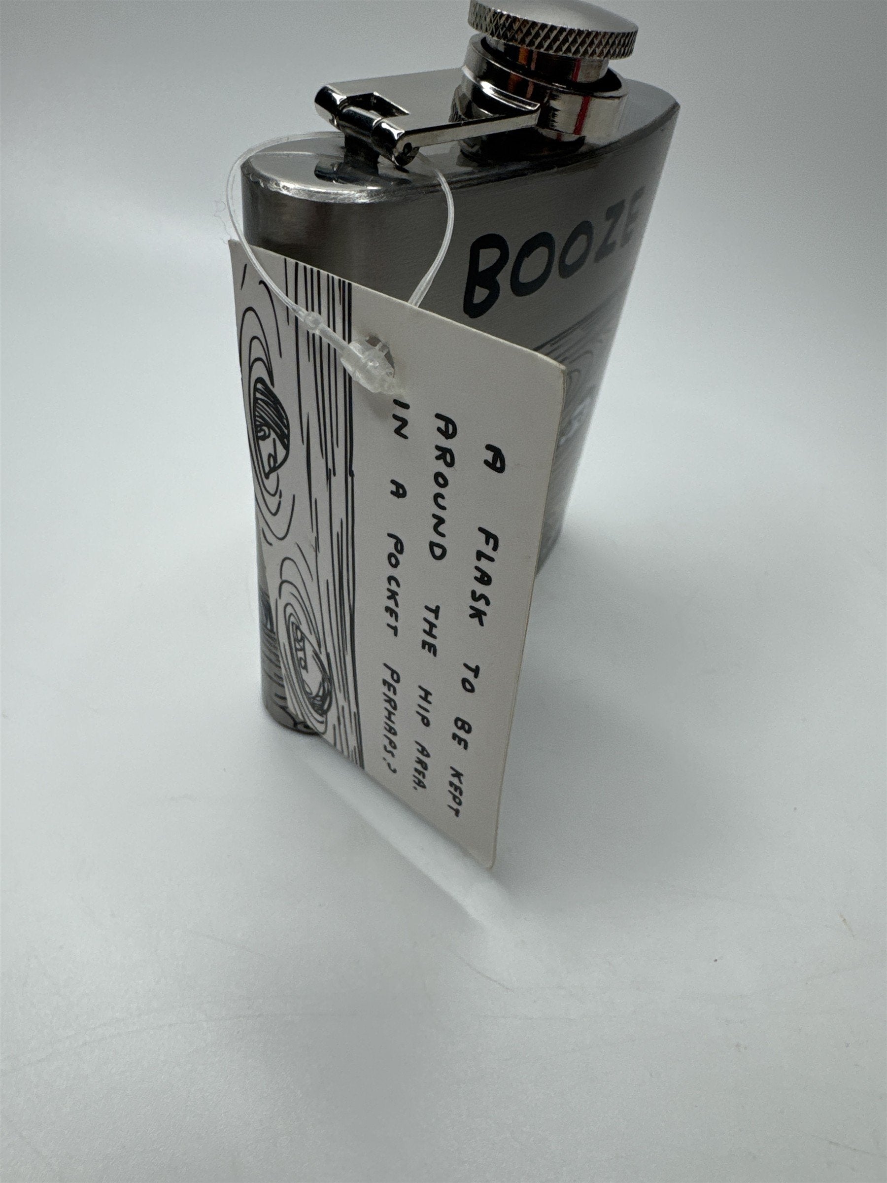 David Shrigley Booze Hip Flask Allover Pond Print Metal Flask Third Drawer Down