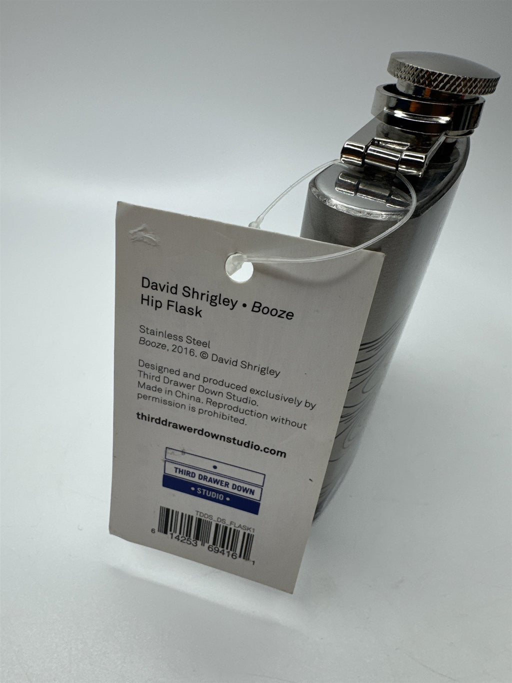 David Shrigley Booze Hip Flask Allover Pond Print Metal Flask Third Drawer Down