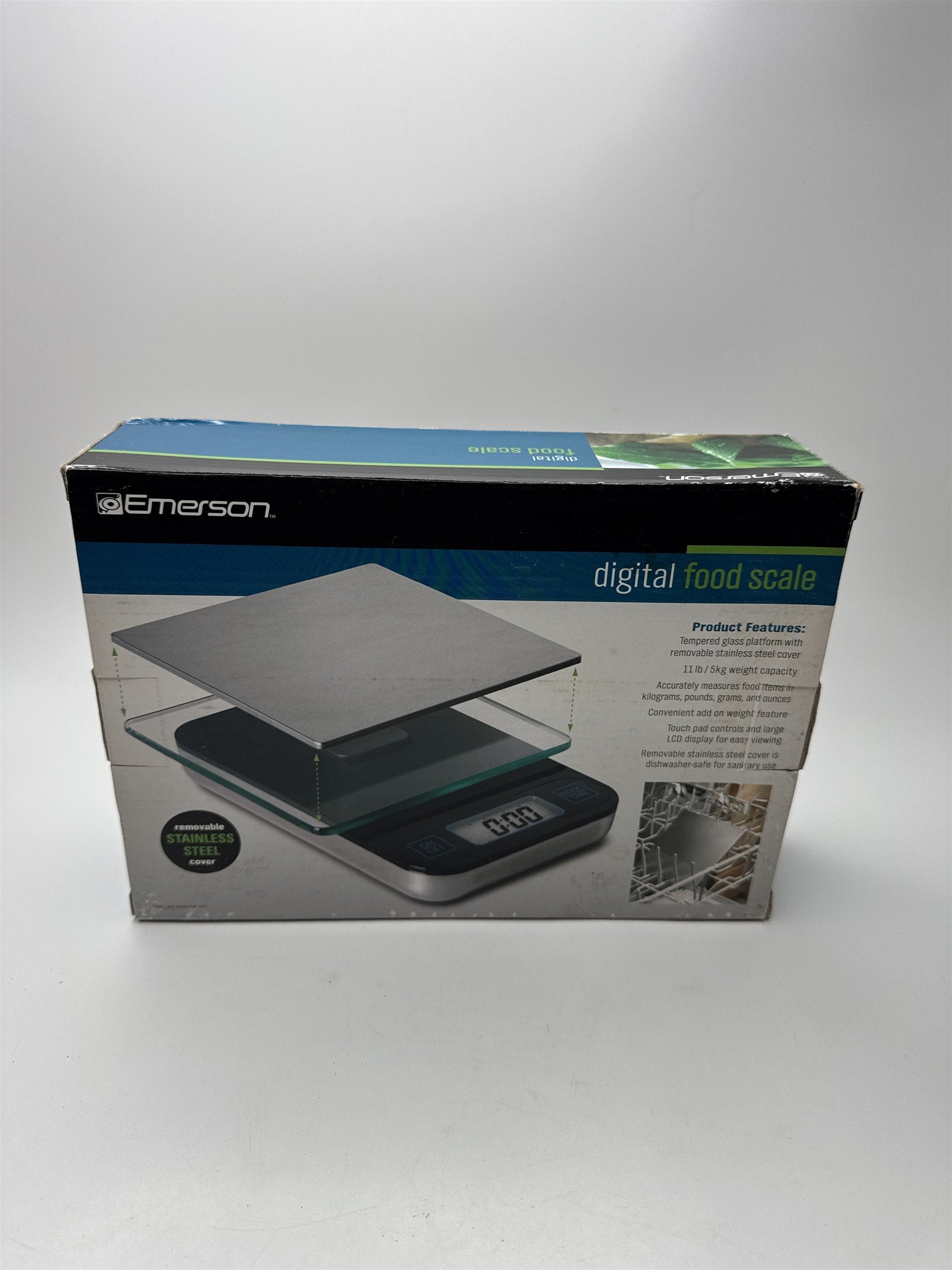 Emerson 11LB/5KG Digital Food Scale Battery-Powered Tempered Glass Platform