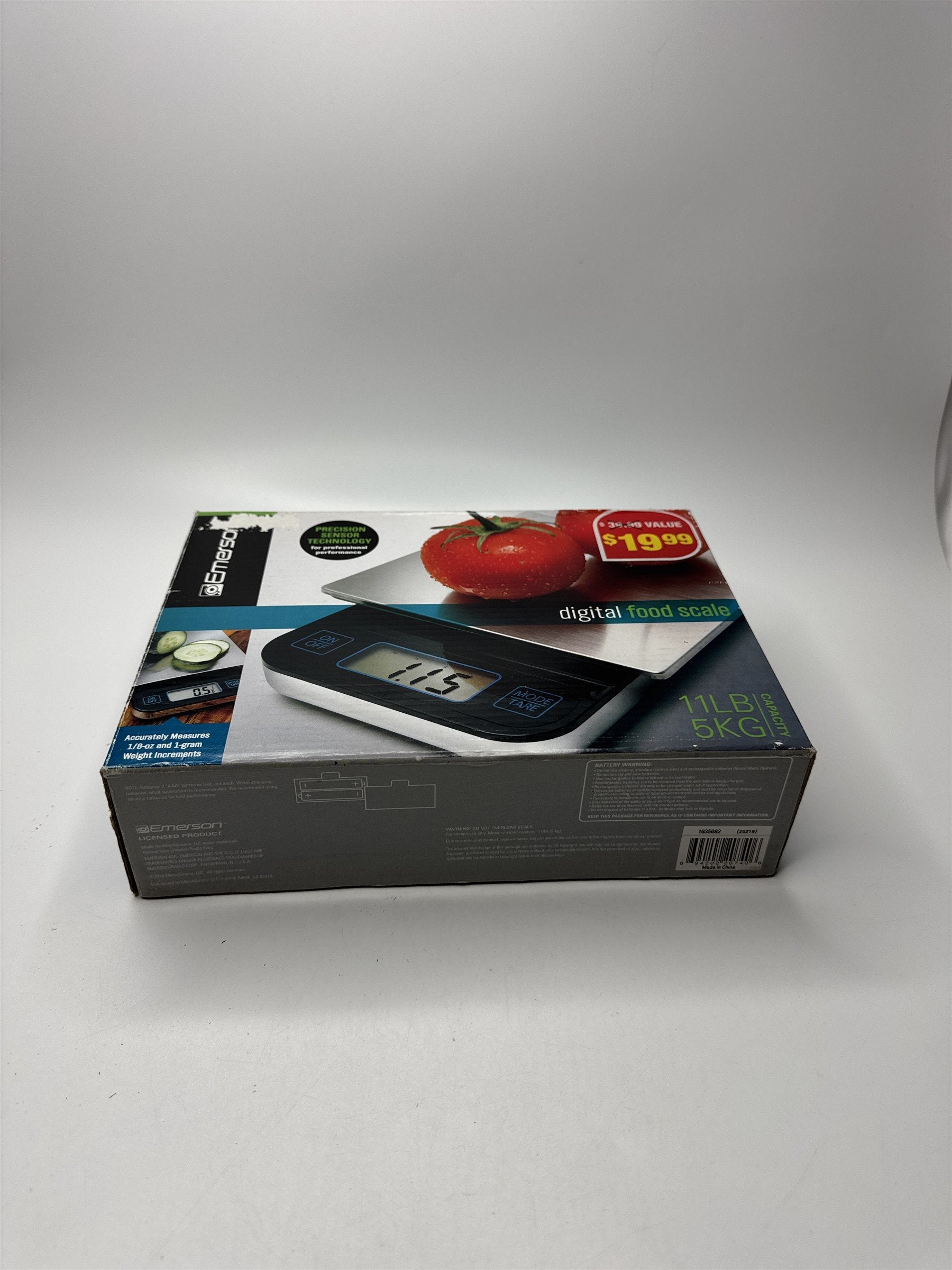 Emerson 11LB/5KG Digital Food Scale Battery-Powered Tempered Glass Platform