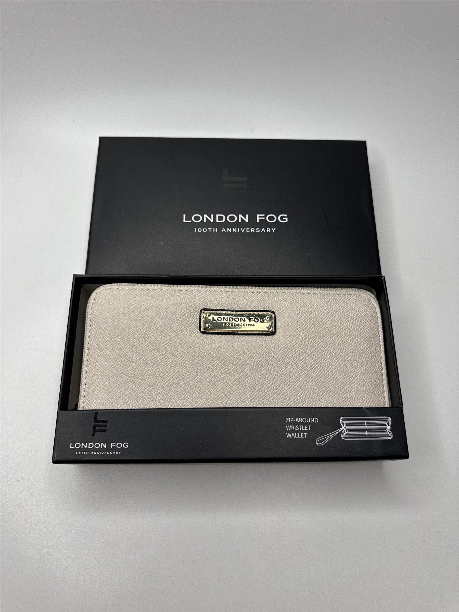 NWT London Fog Zip Around Wristlet Wallet Cream Caviar Color 100th Anniversary!