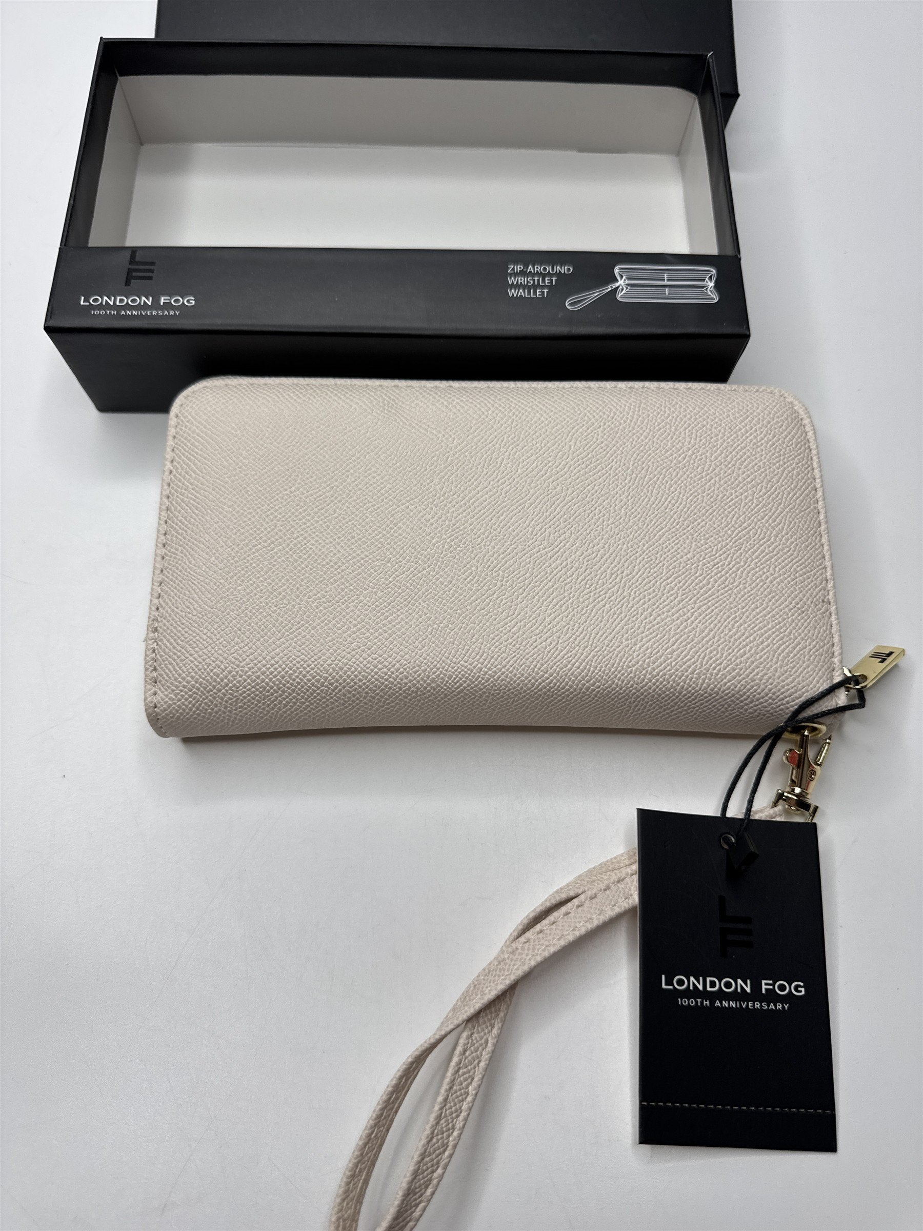 NWT London Fog Zip Around Wristlet Wallet Cream Caviar Color 100th Anniversary!