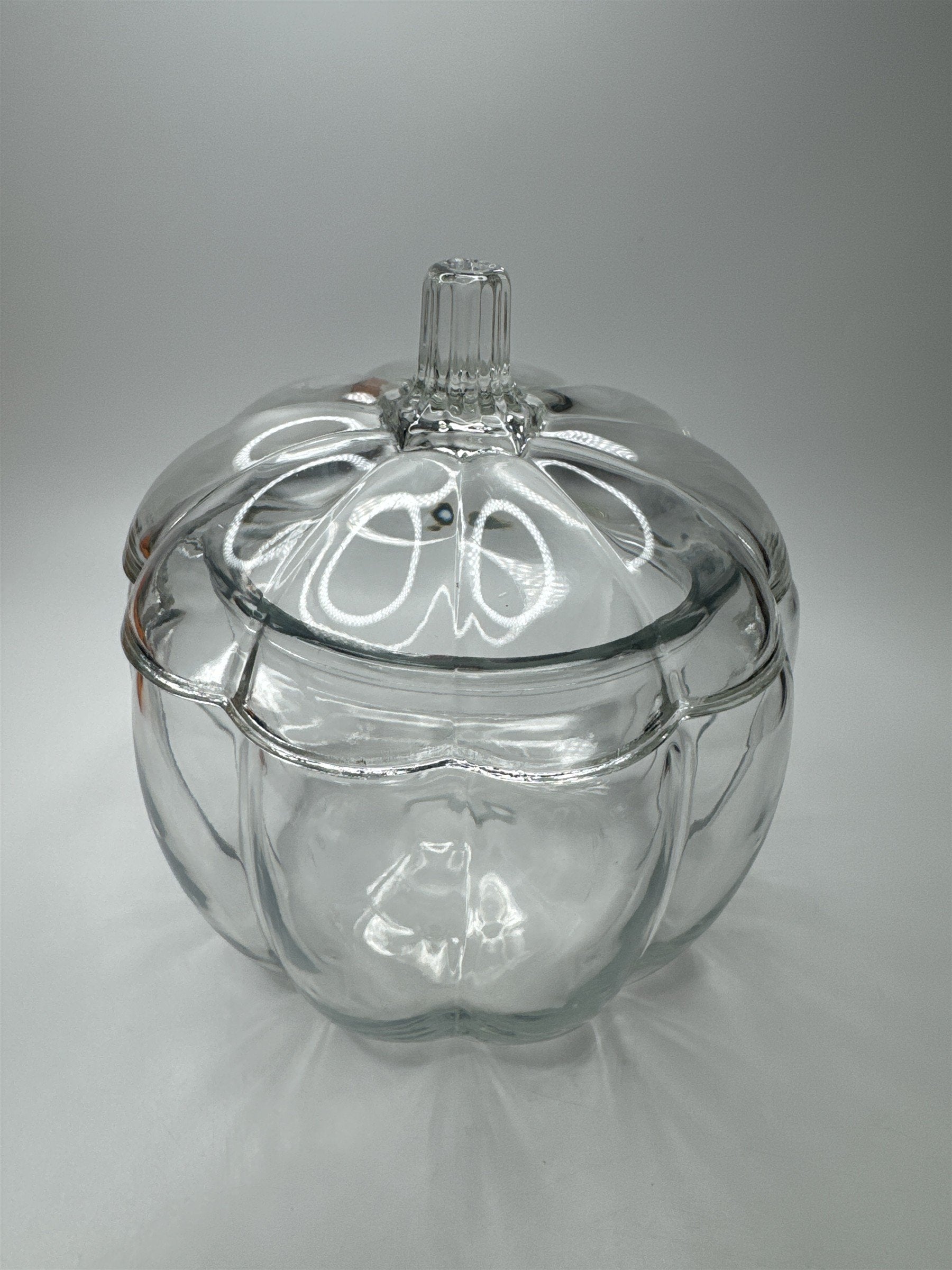 Vintage Dunkin Anchor Hocking Glass Pumpkin Jar /w Lid Candy Dish Cookie Jar