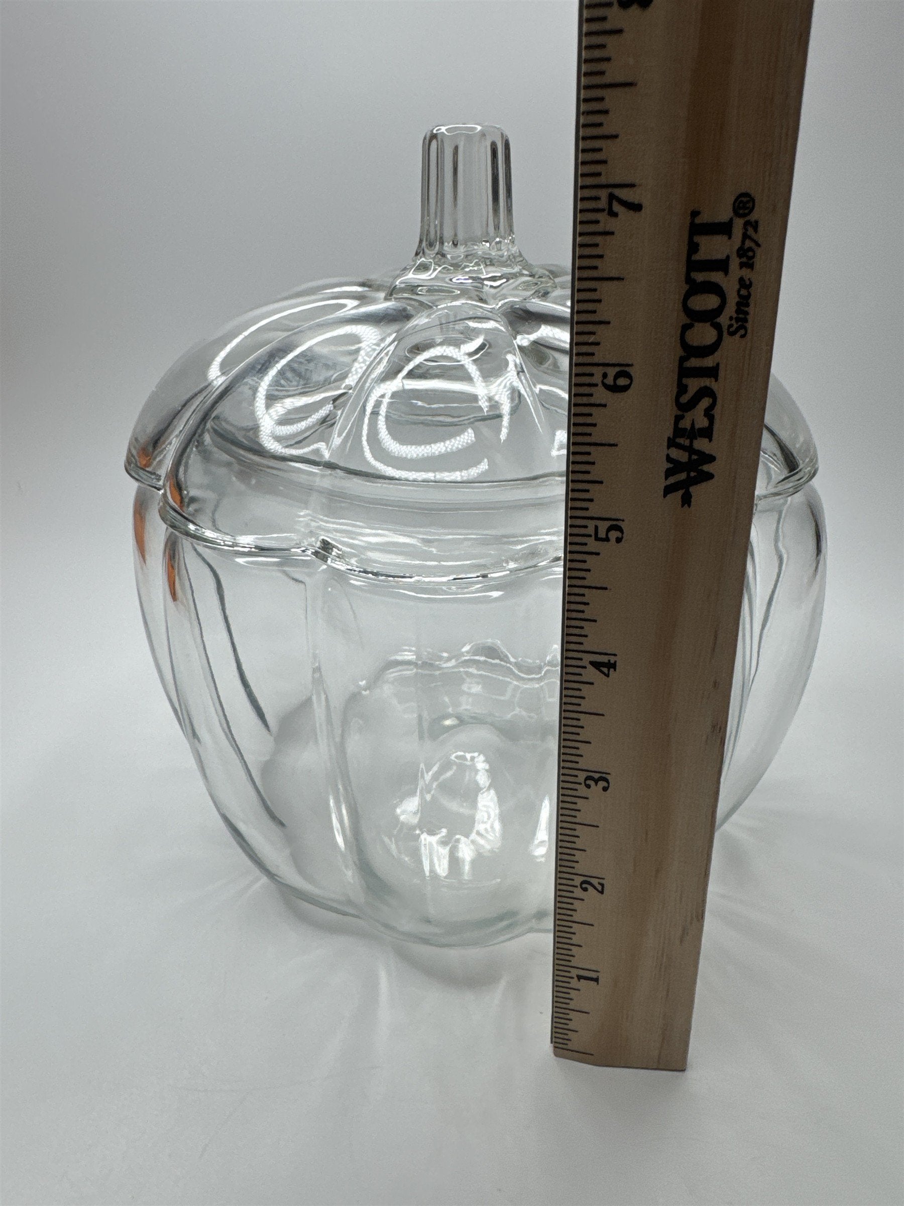 Vintage Dunkin Anchor Hocking Glass Pumpkin Jar /w Lid Candy Dish Cookie Jar