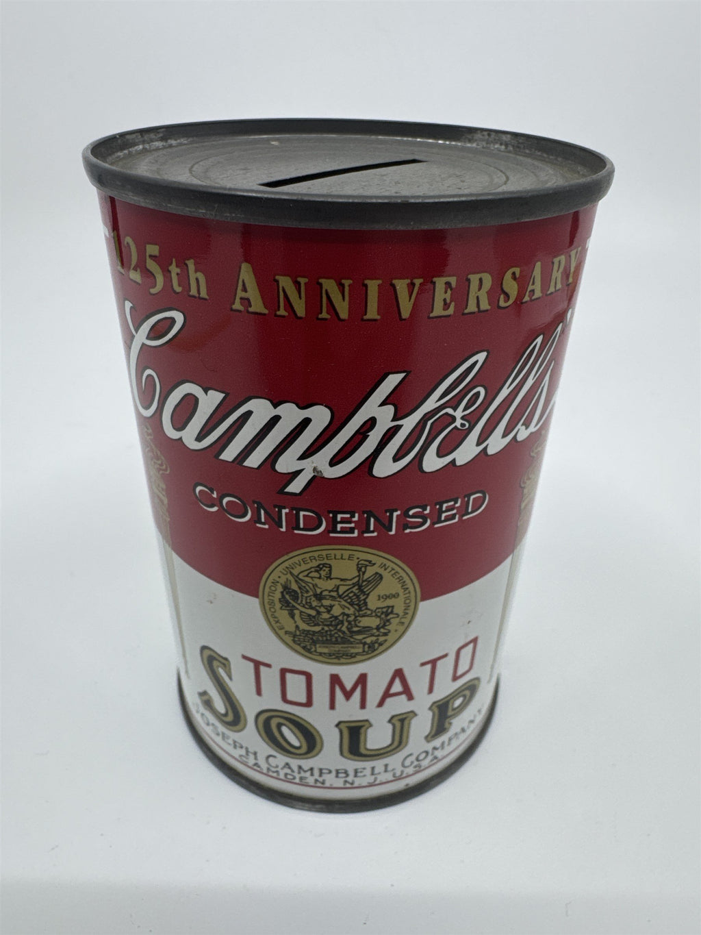 Vintage Campbell's Tomato Soup Coin Bank Tin Can 125th Anniversary