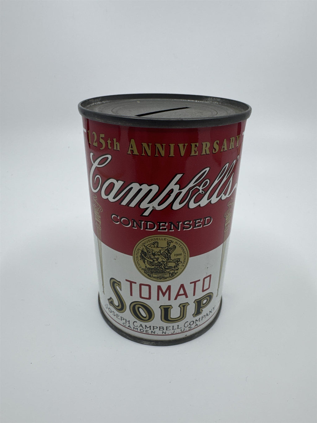 Vintage Campbell's Tomato Soup Coin Bank Tin Can 125th Anniversary