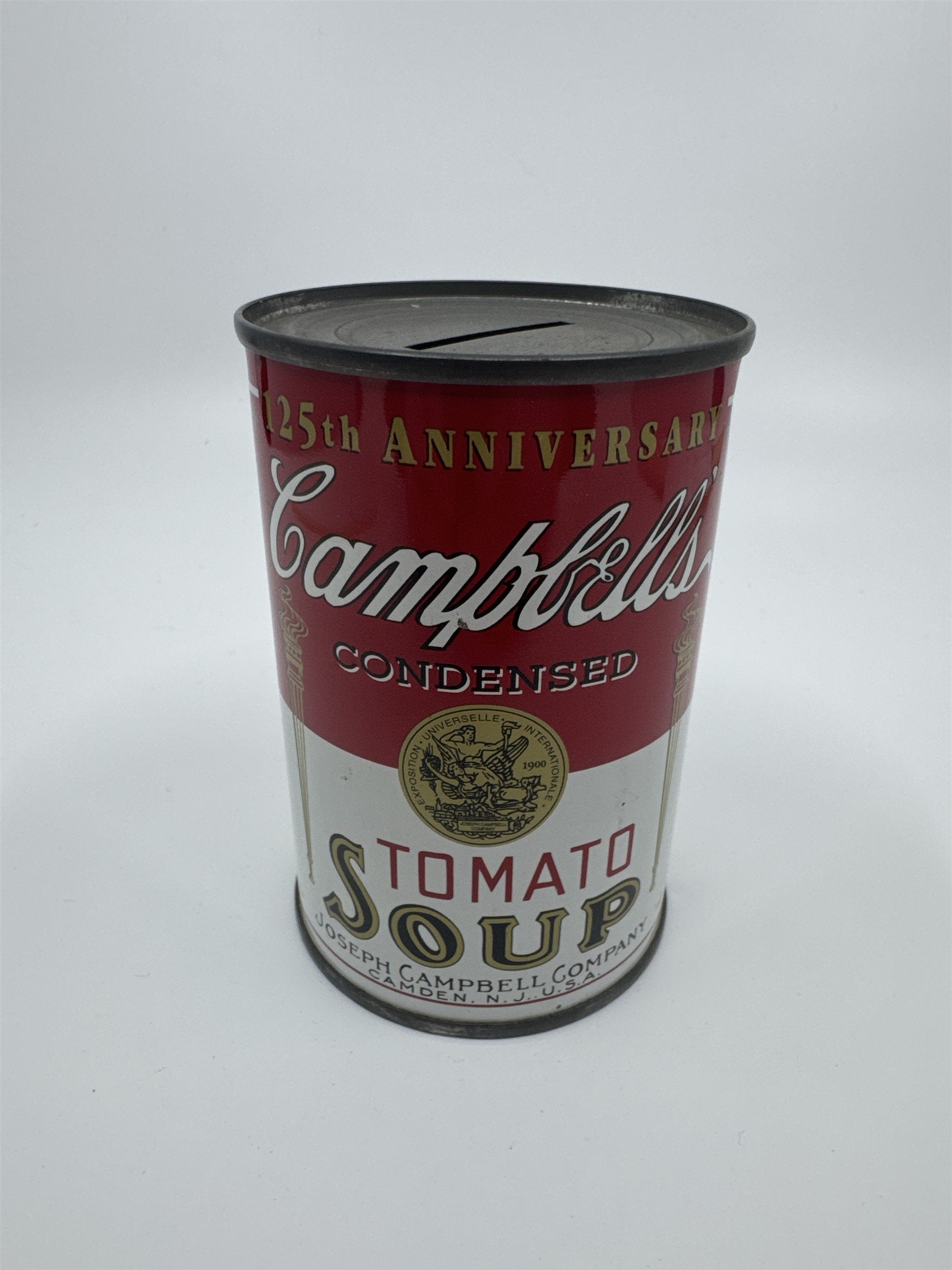 Vintage Campbell's Tomato Soup Coin Bank Tin Can 125th Anniversary