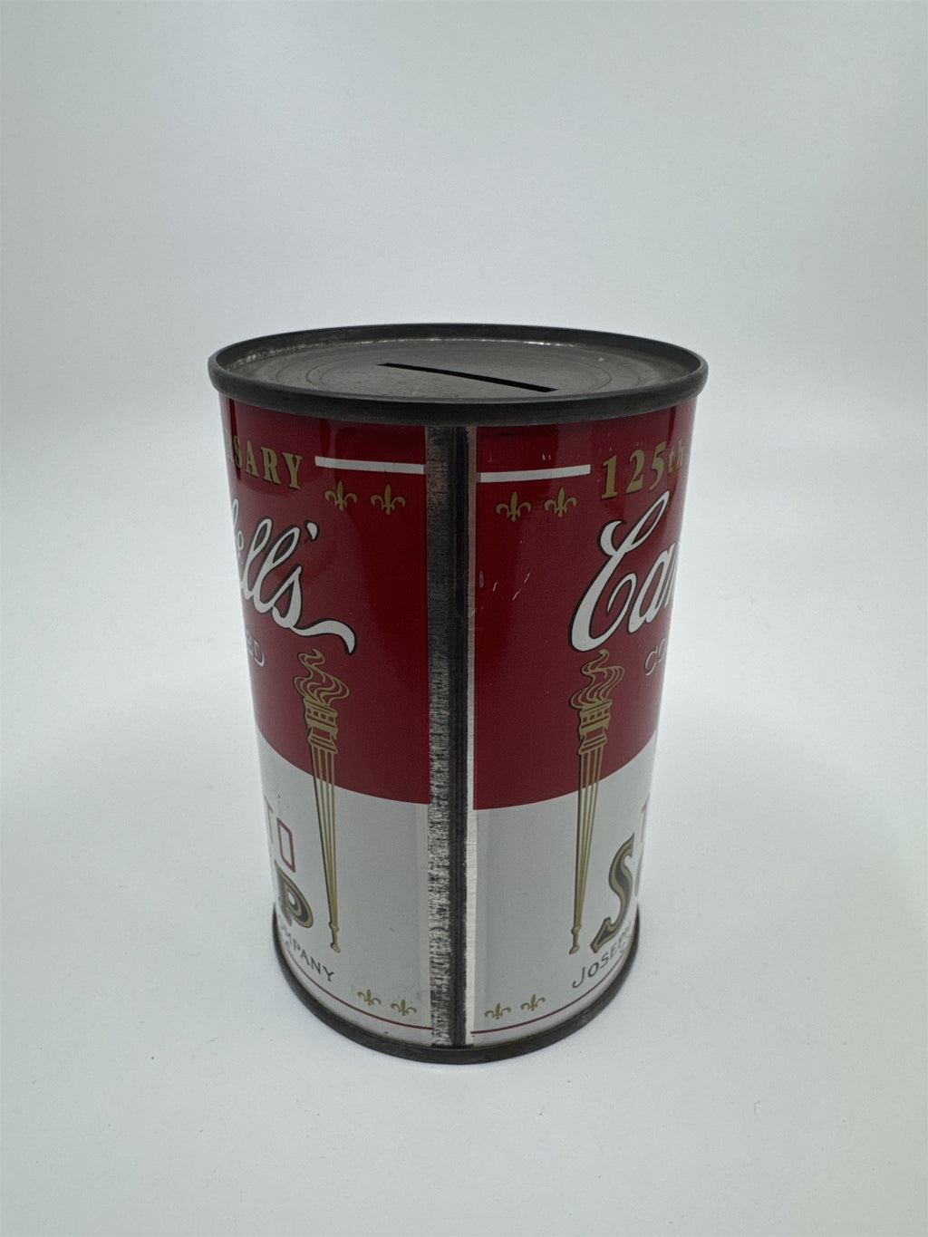 Vintage Campbell's Tomato Soup Coin Bank Tin Can 125th Anniversary