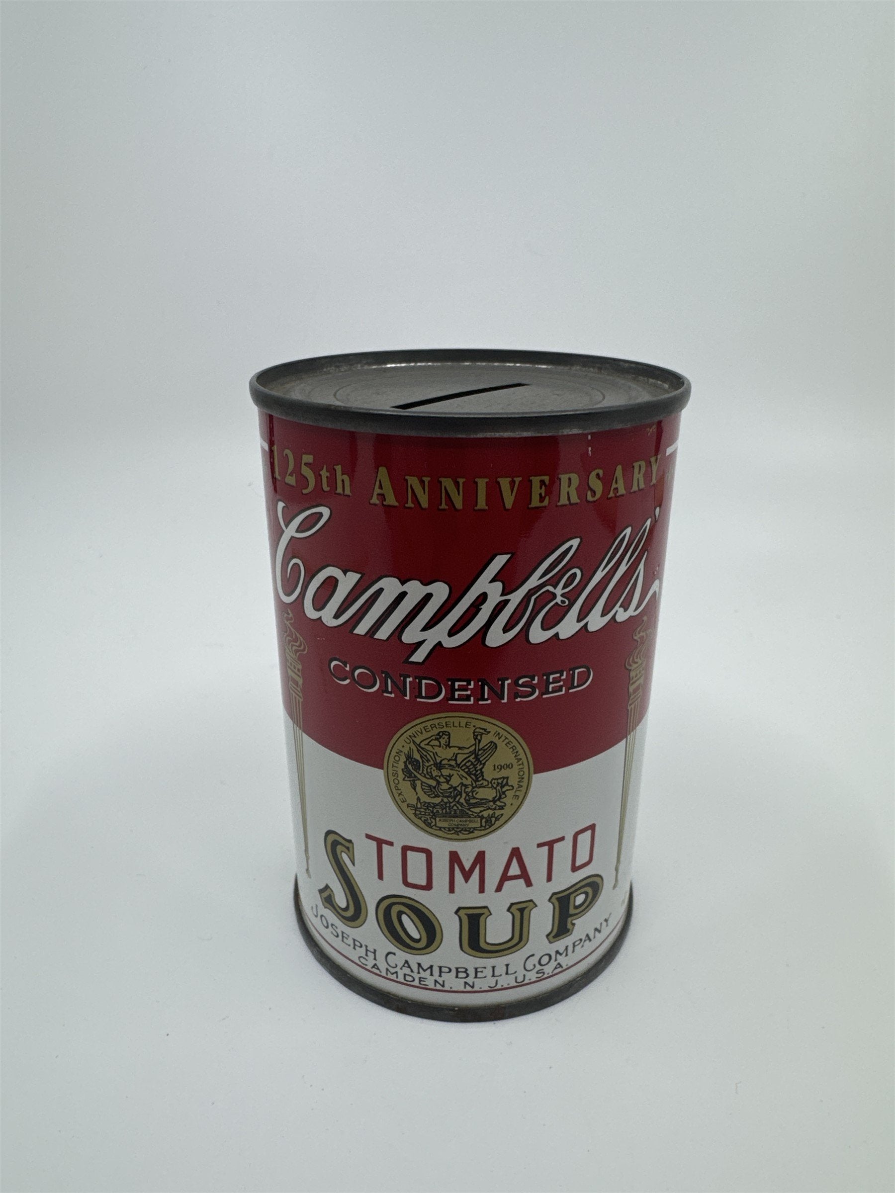 Vintage Campbell's Tomato Soup Coin Bank Tin Can 125th Anniversary
