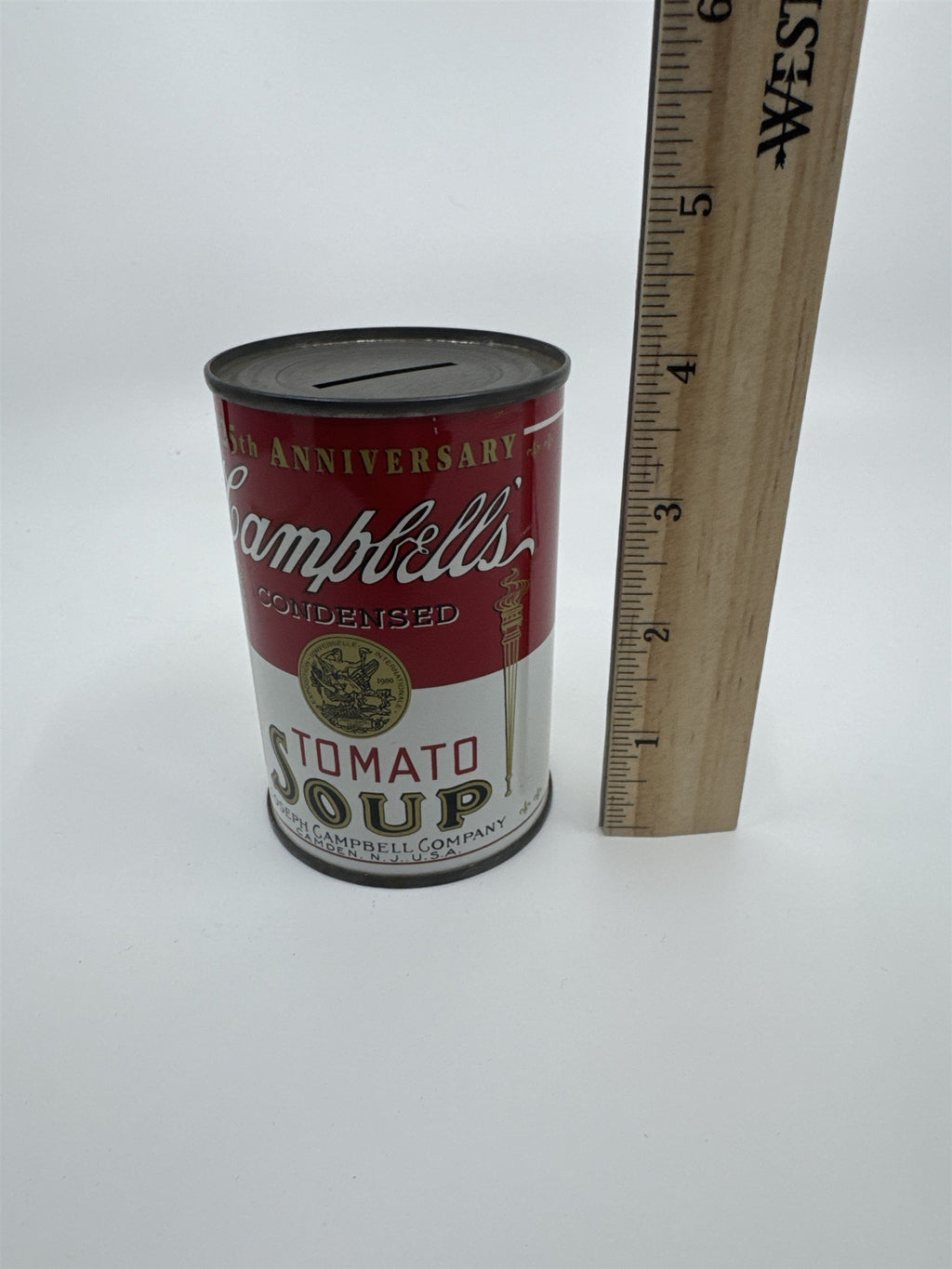 Vintage Campbell's Tomato Soup Coin Bank Tin Can 125th Anniversary