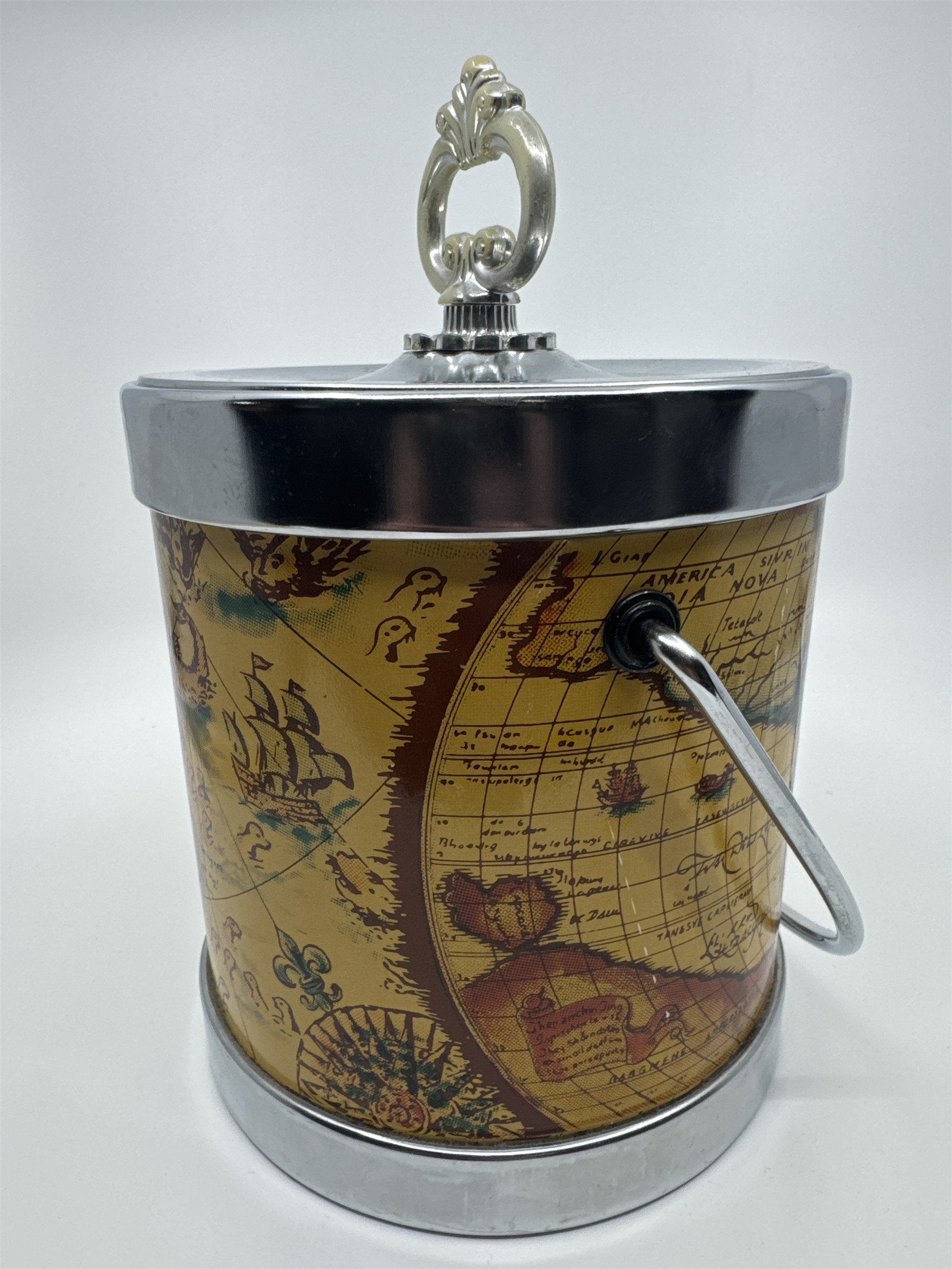 Vintage Typvs Orbis Terravm World Maps Ice Bucket with Handle